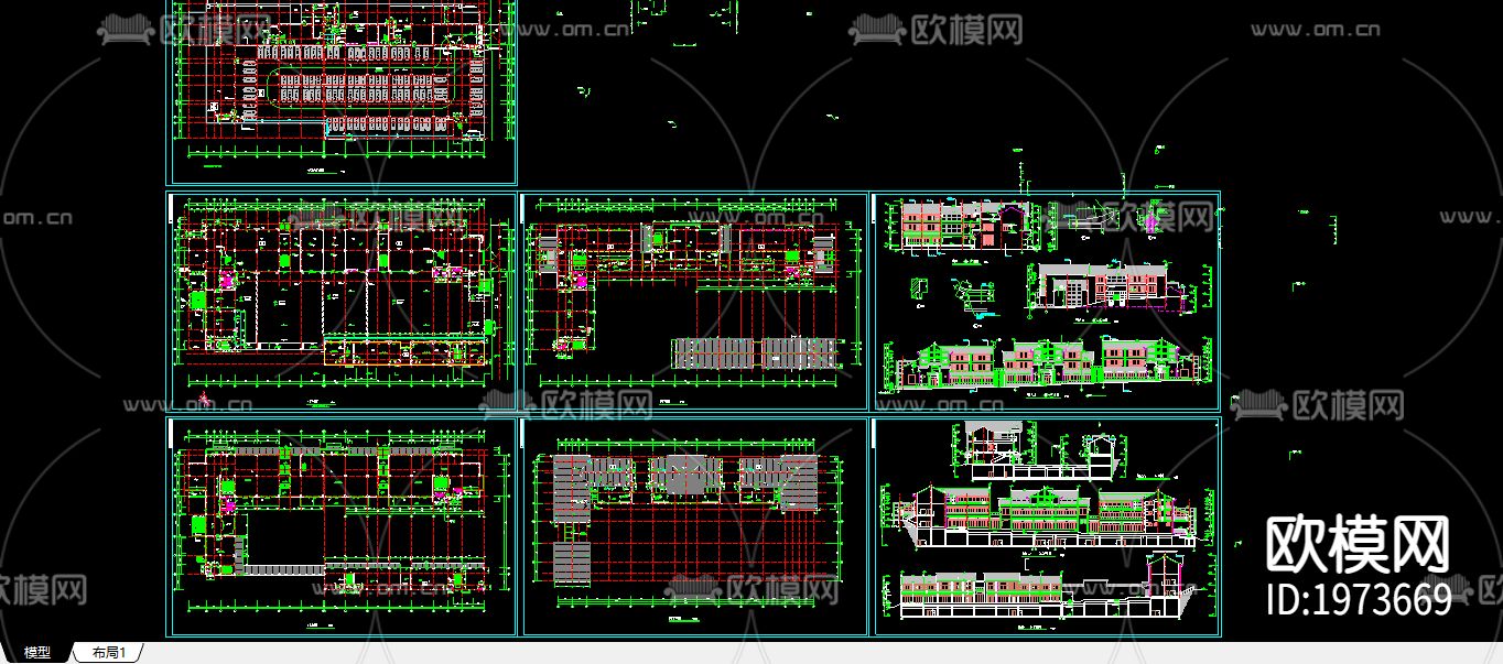 商业街全套cad设计图下载（渲染图1）