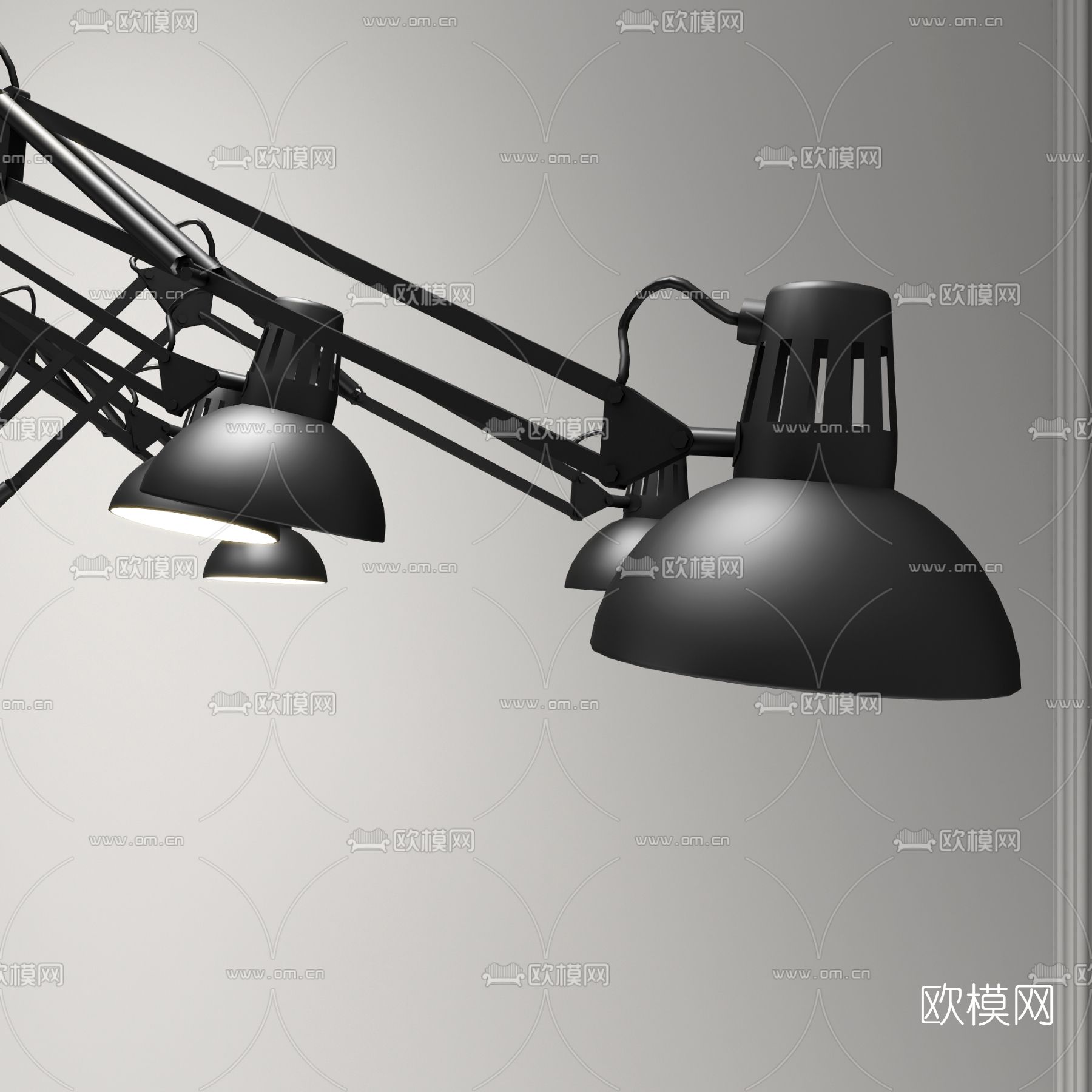 工业风多头吊灯3d模型下载（渲染图2）