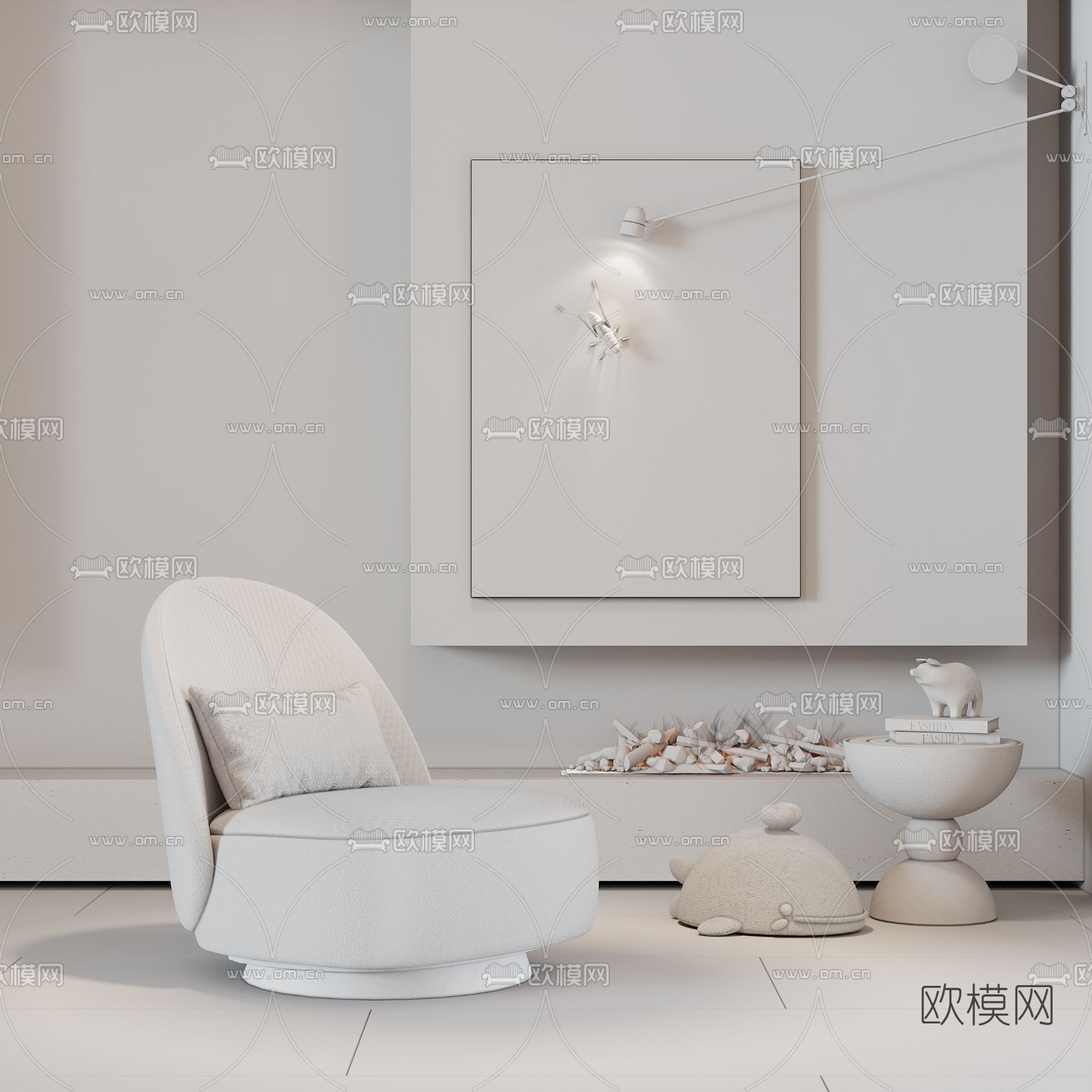 现代休闲沙发圆几3d模型下载（渲染图4）