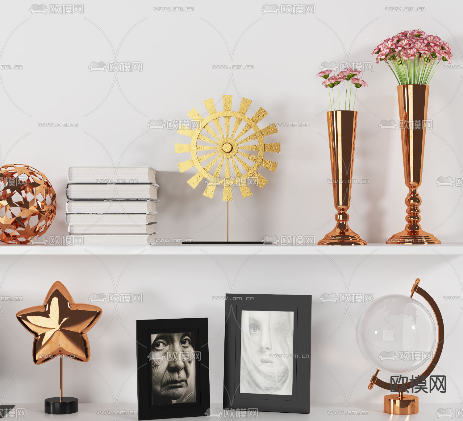 现代书籍花瓶饰品摆件3d模型下载（渲染图3）