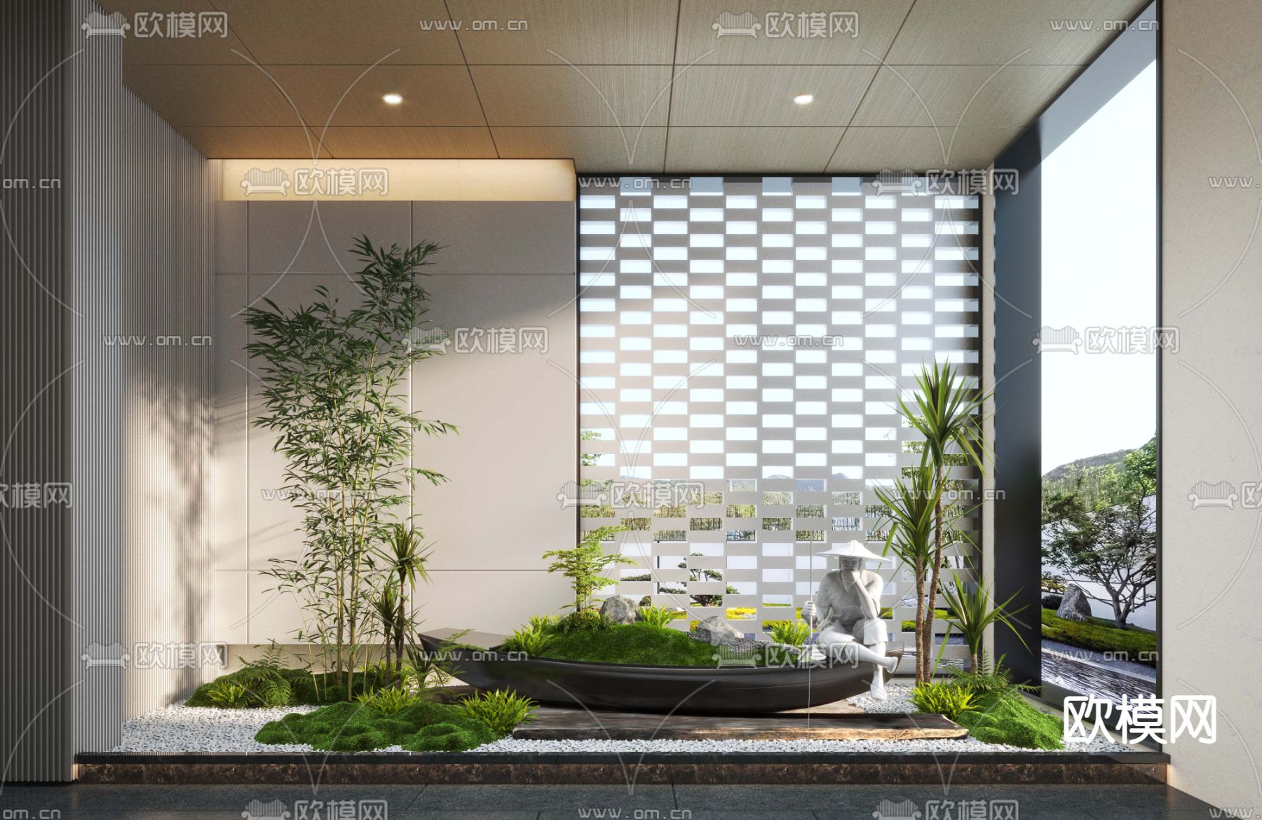 现代渔夫苔藓景观小品3d模型下载