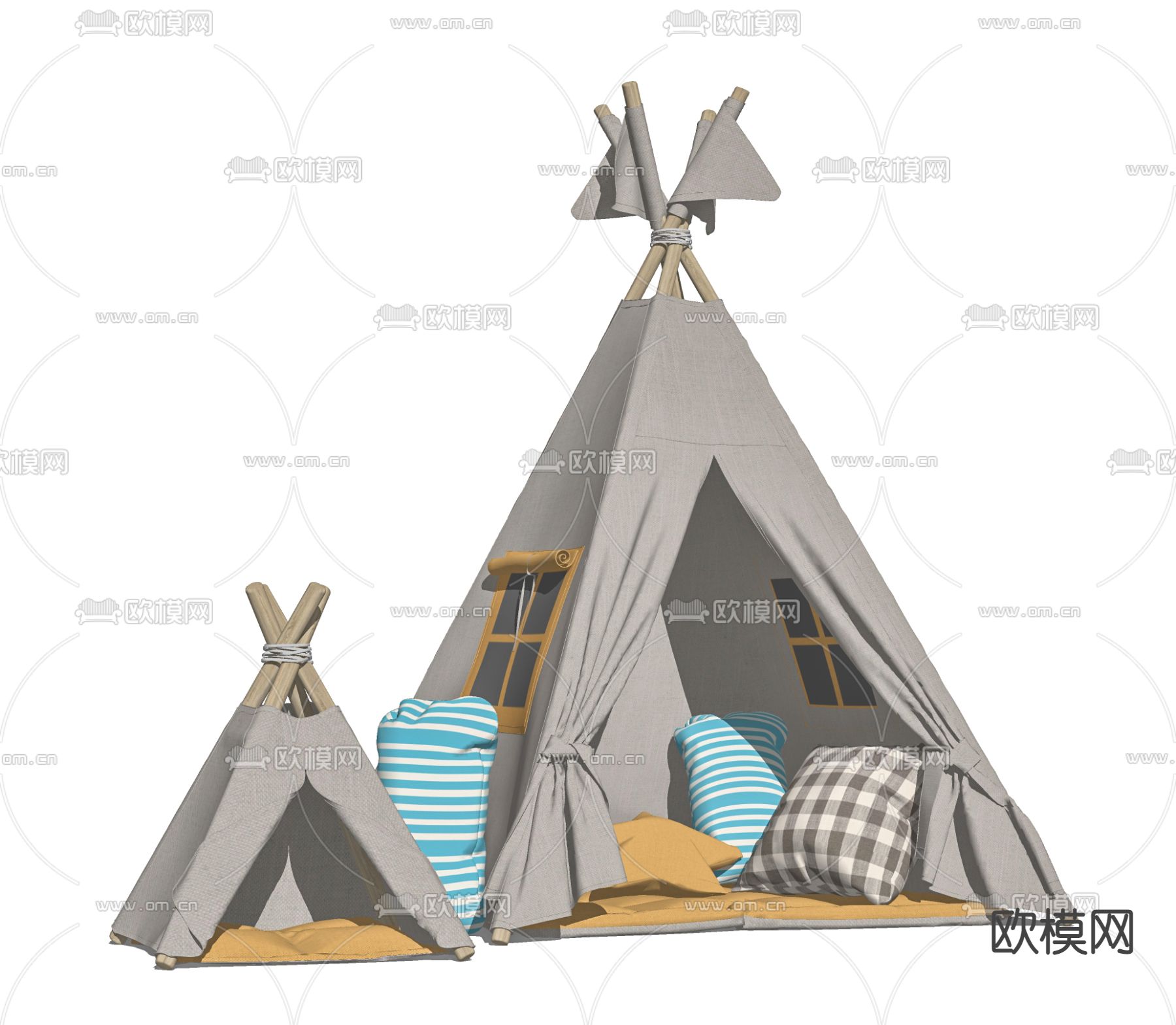 现代儿童帐篷su模型下载（渲染图2）