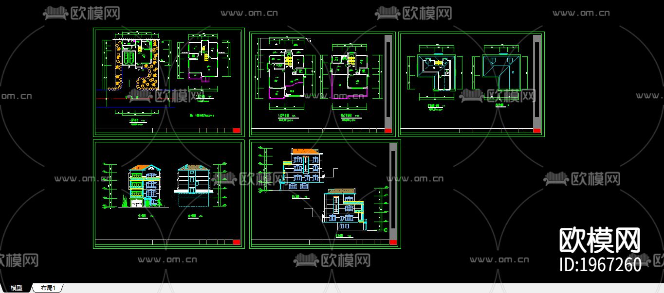 别墅cad平面布置图下载（渲染图1）