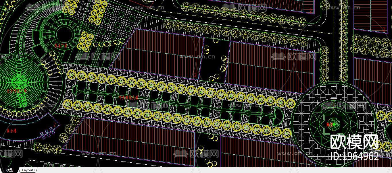 音乐喷泉广场cad图纸下载（渲染图2）