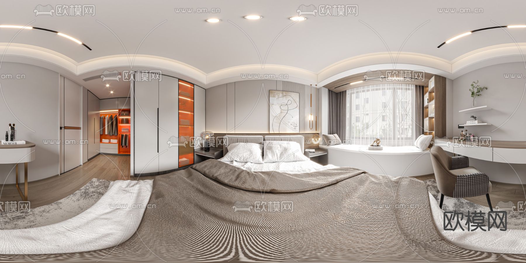 现代卧室主人房vr全景3d模型下载_ID11812304_3dmax免费模型-欧模网