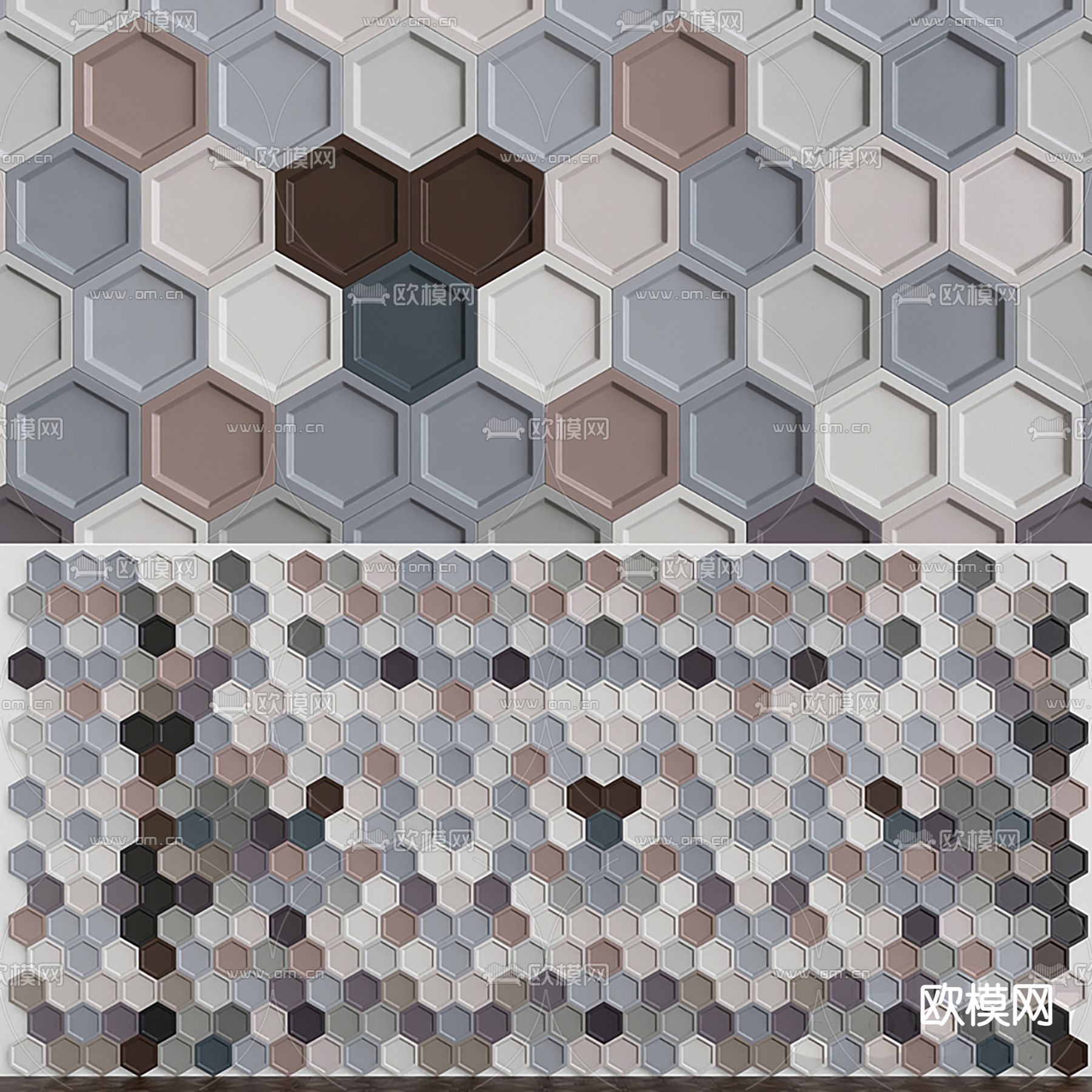 现代六边形蜂窝护墙板3d模型下载