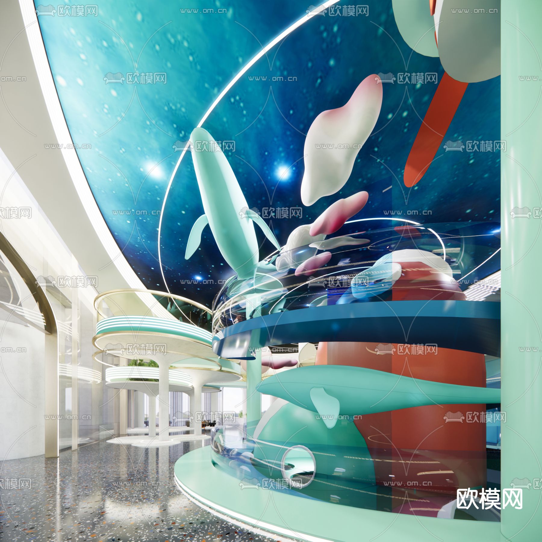 现代儿童淘气堡游乐园su模型下载（渲染图4）