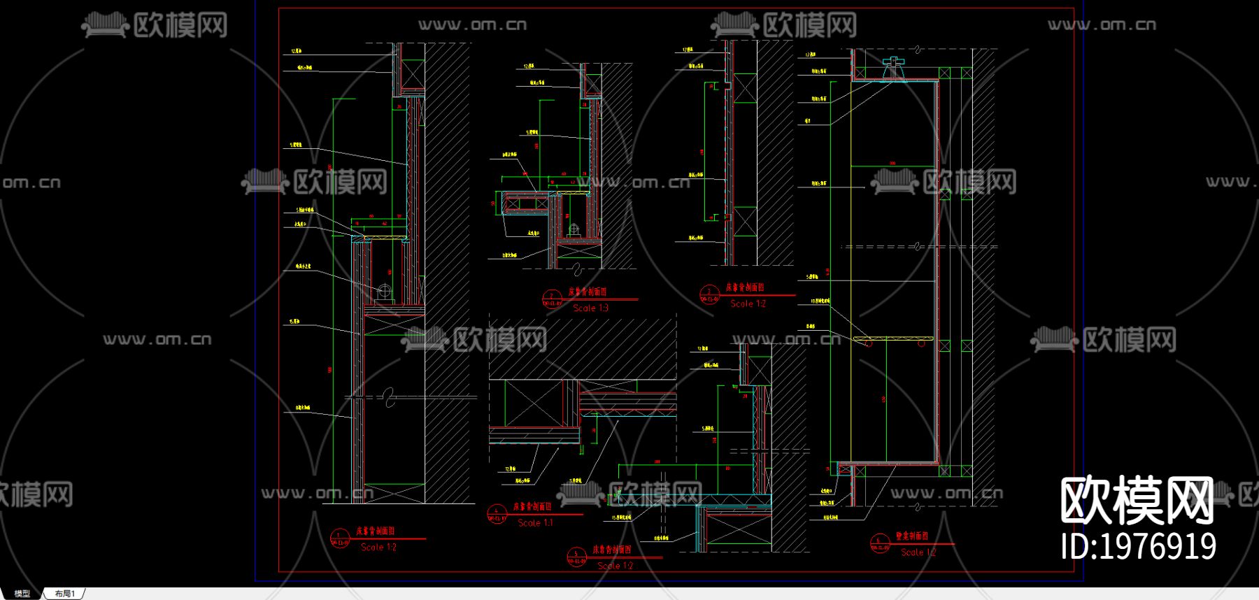 单人房cad图库下载（渲染图1）