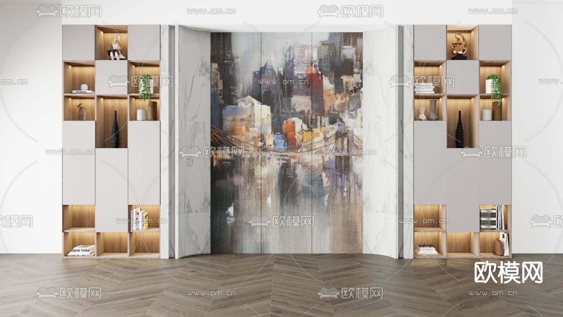 北欧背景墙su模型下载（渲染图1）