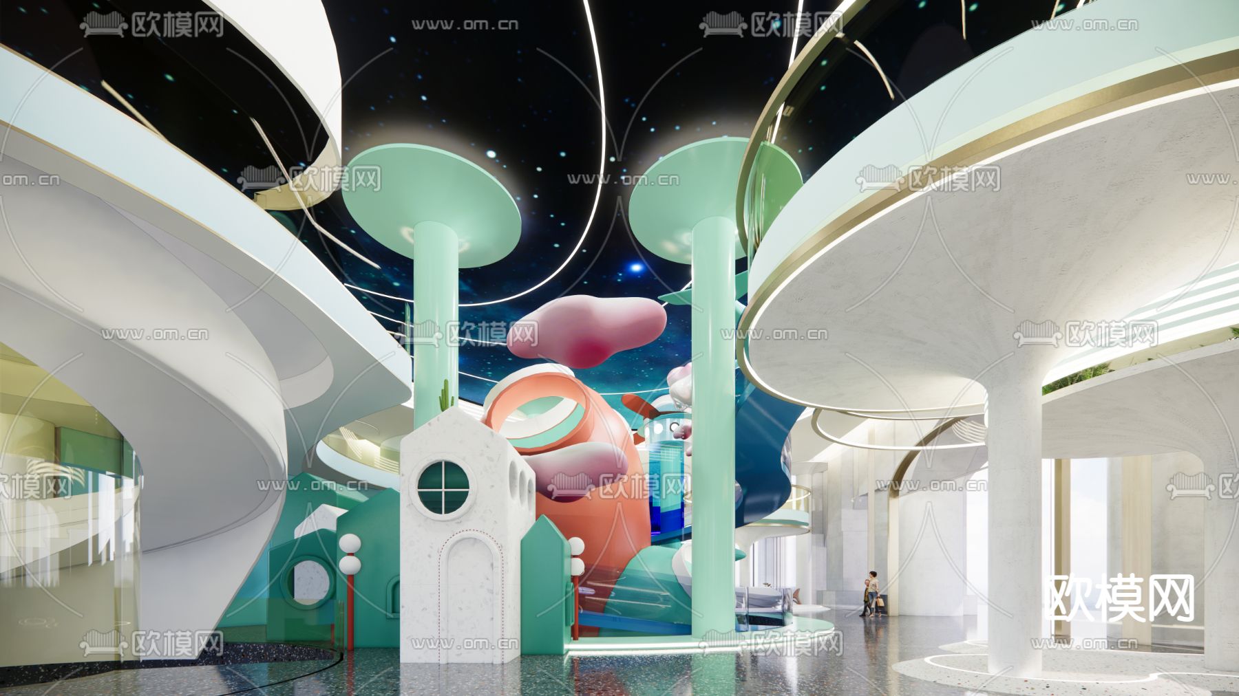 现代儿童淘气堡游乐园su模型下载（渲染图2）