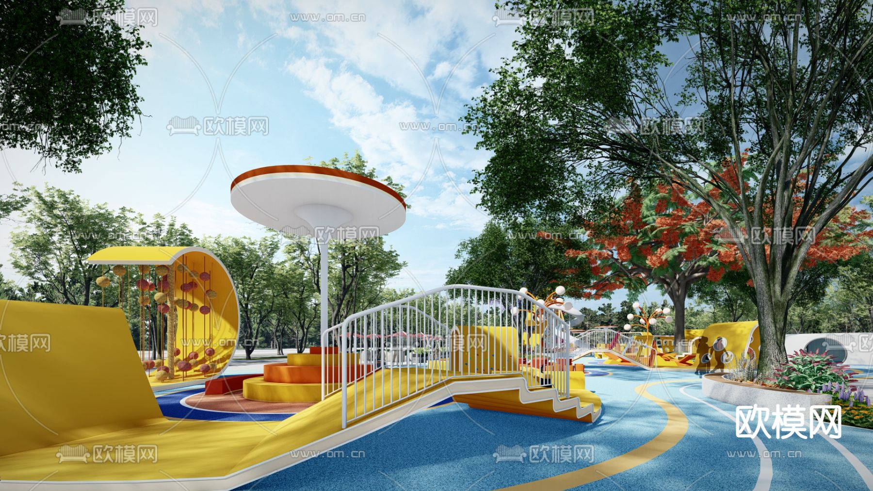 现代儿童游乐公园su模型下载（渲染图2）