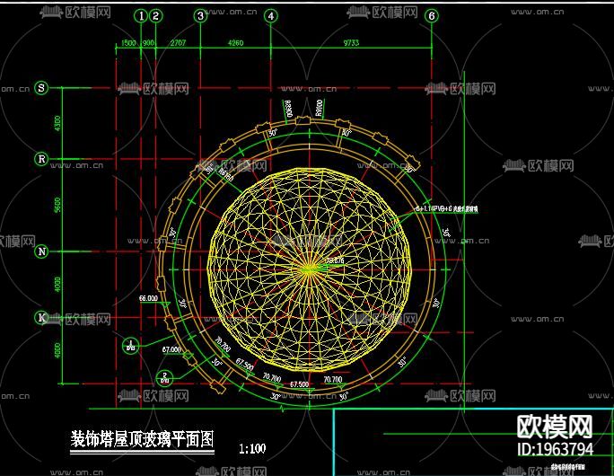 屋顶采光顶雨篷结构施工图下载（渲染图6）