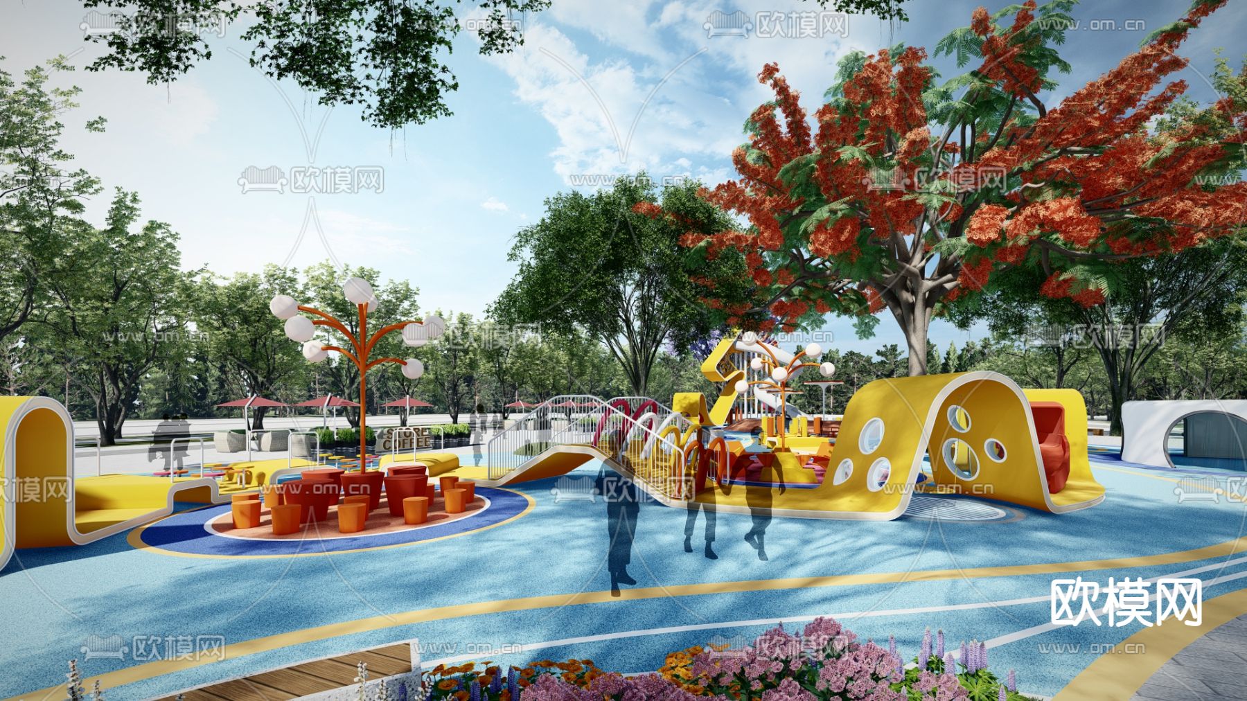 现代儿童游乐公园su模型下载（渲染图1）