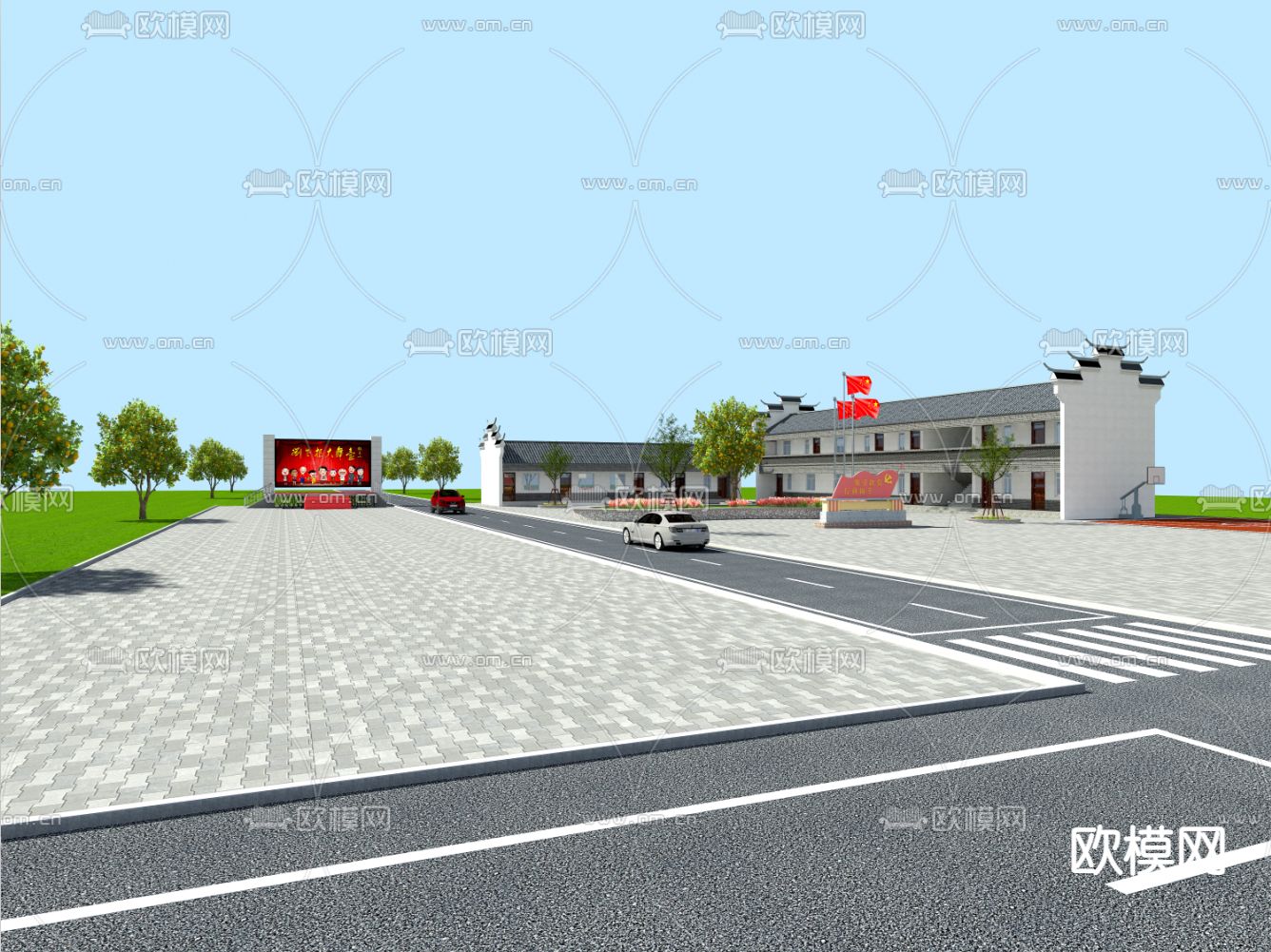 现代乡村大广场免费3d模型下载