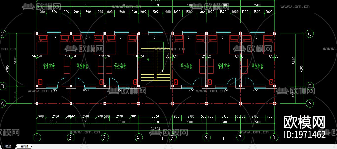 藏式学生宿舍cad施工图下载（渲染图3）