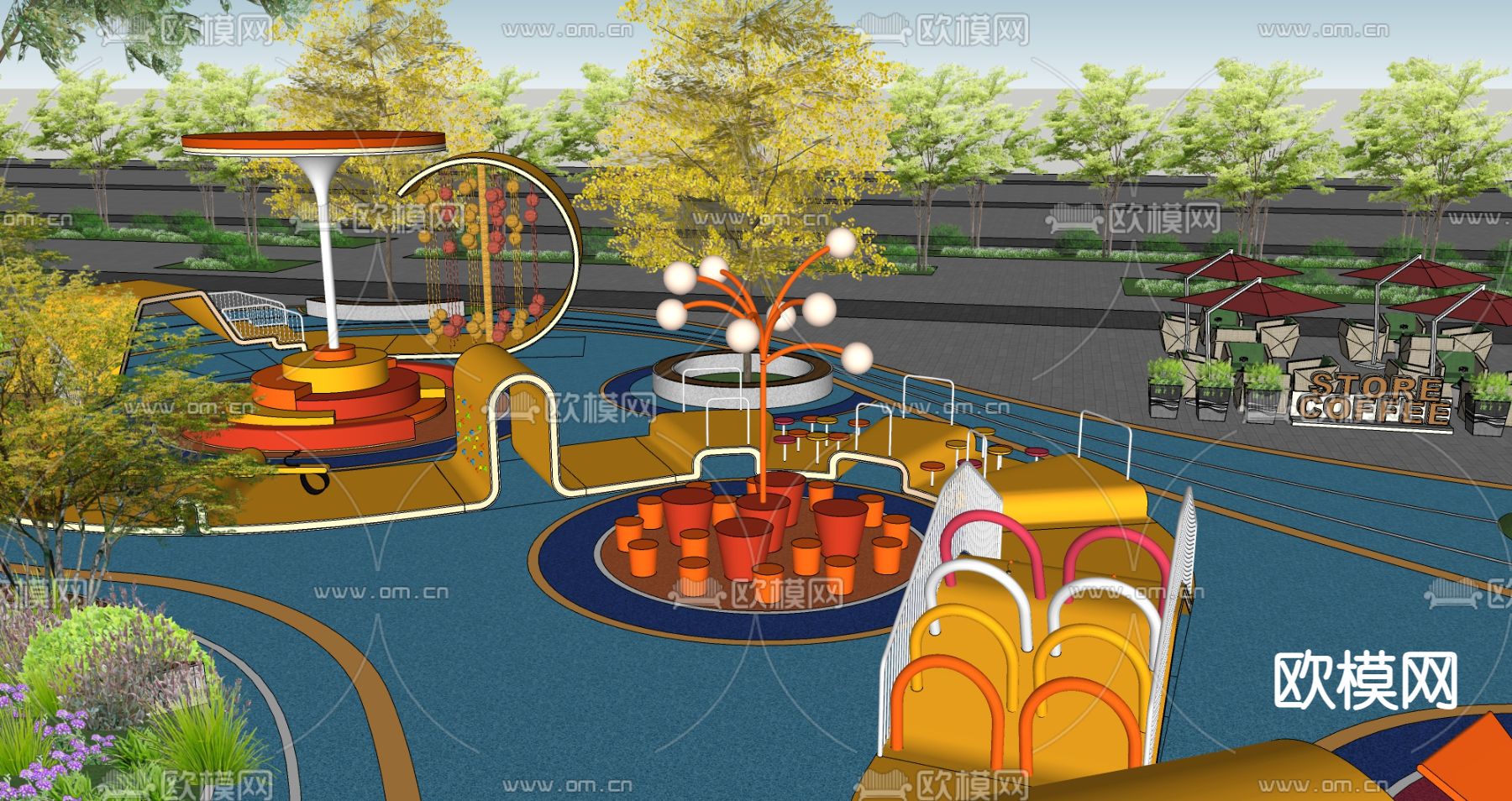 现代儿童游乐公园su模型下载（渲染图3）