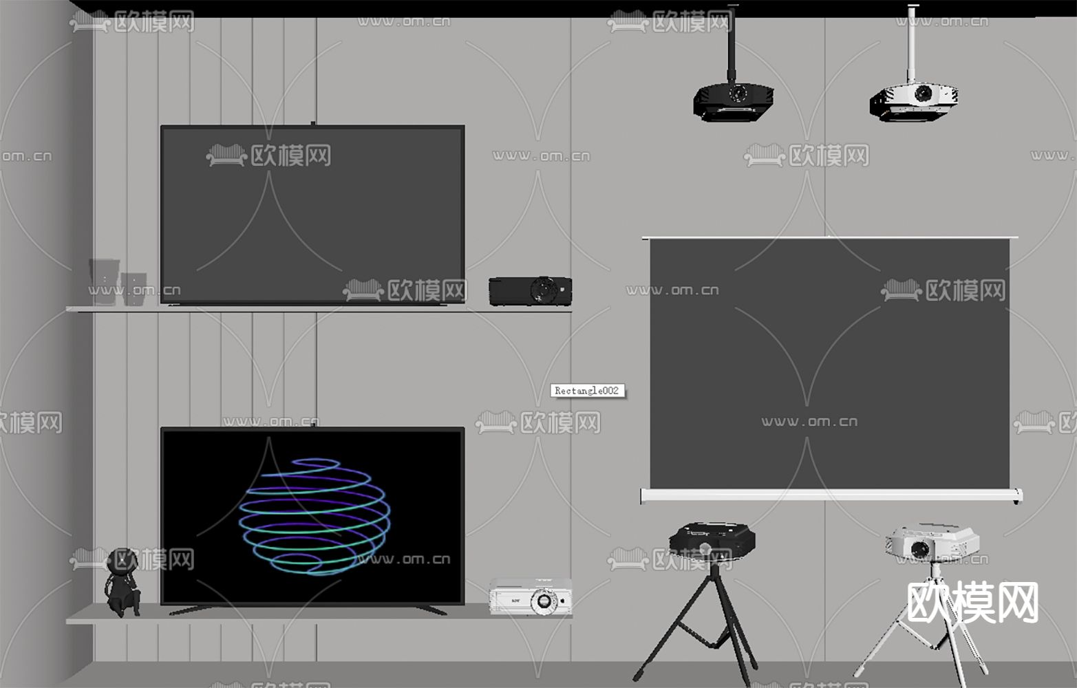 现代投影仪电视su模型下载（渲染图2）