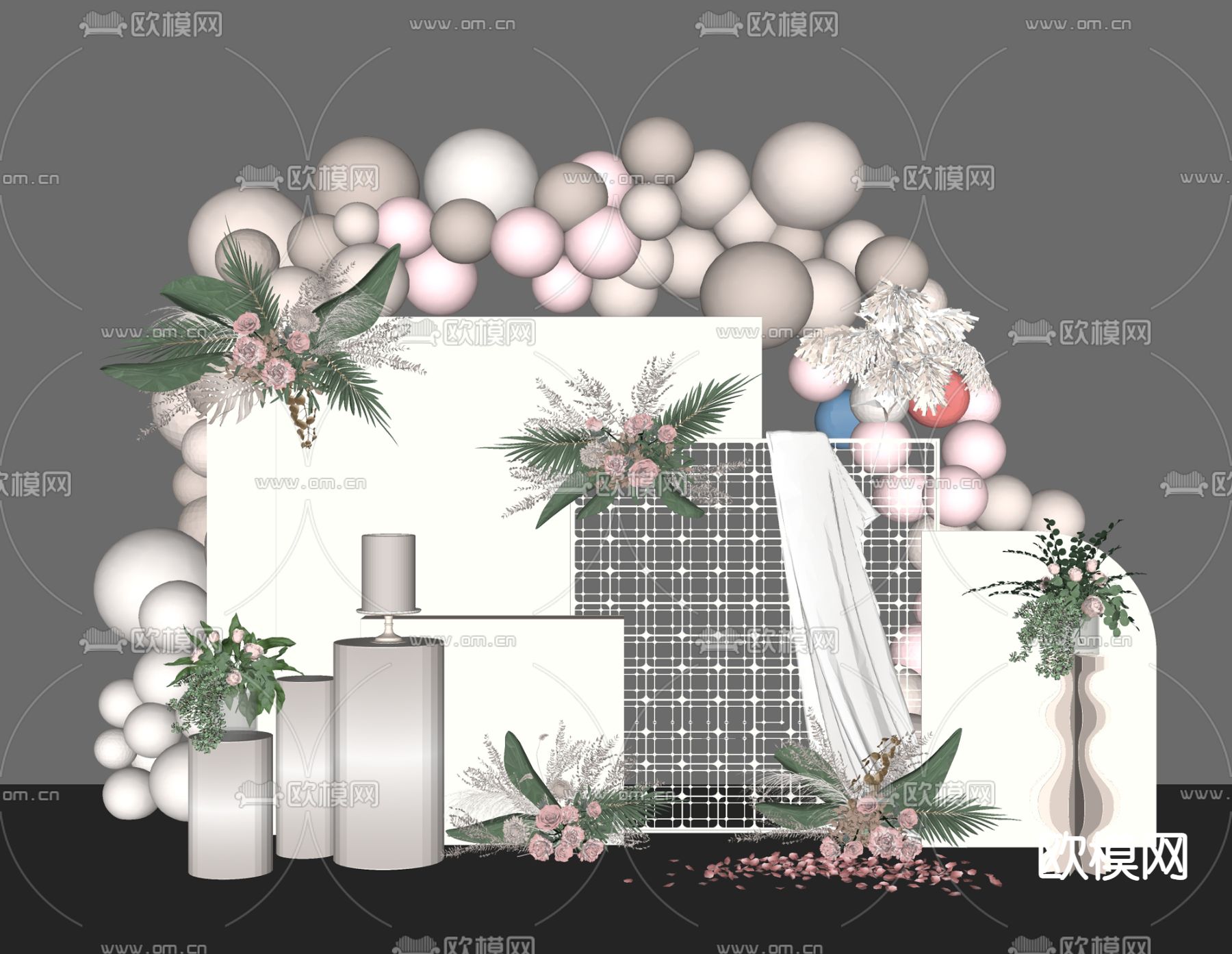 现代气球花艺美陈su模型下载