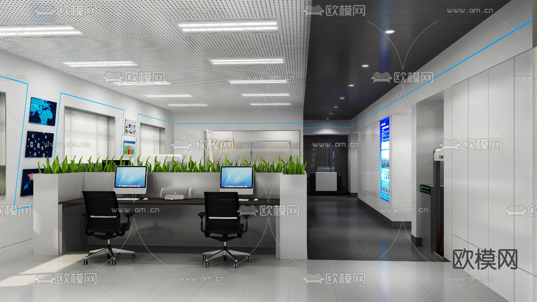 现代办公室免费3d模型下载（渲染图2）