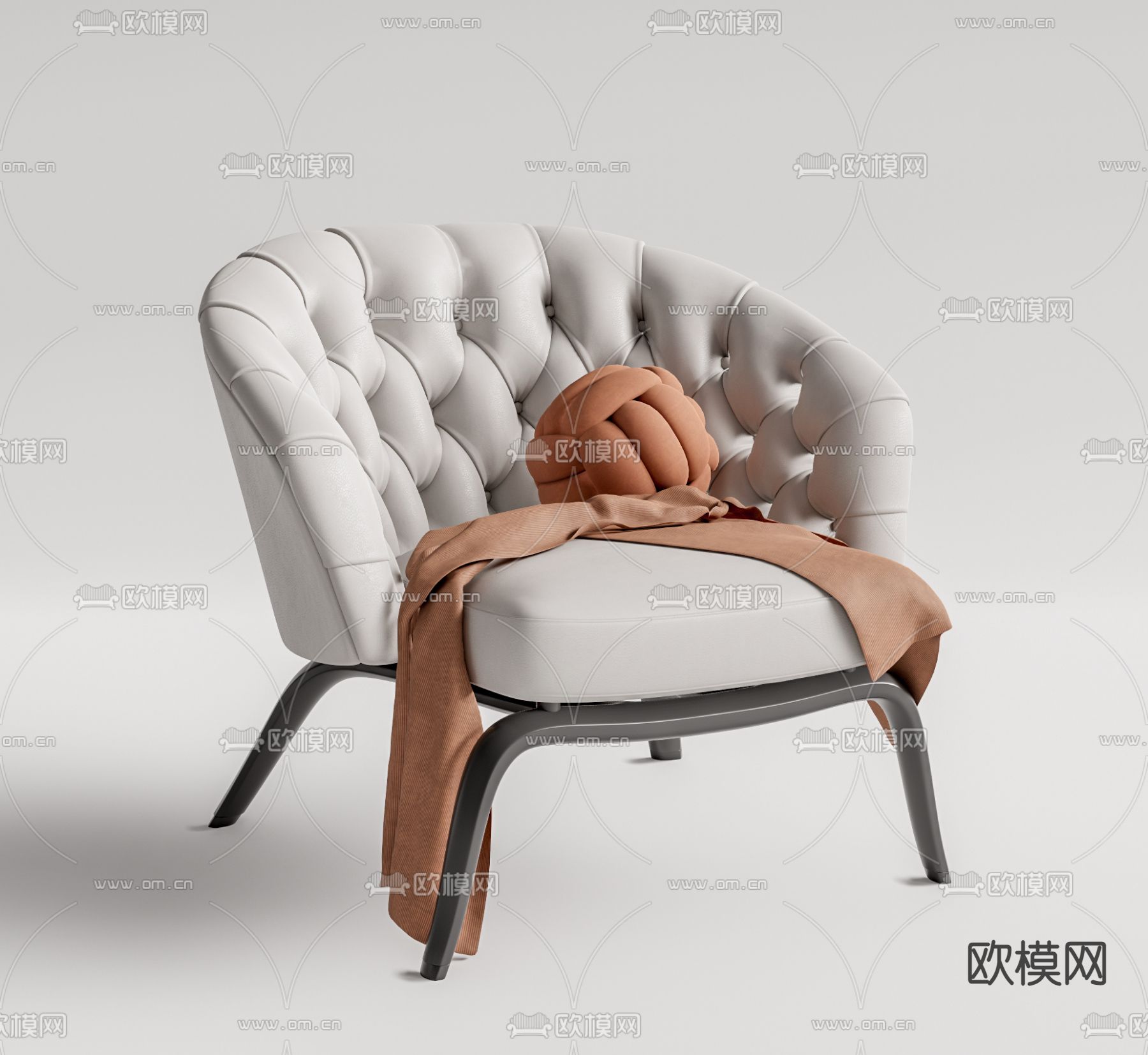 现代皮革休闲椅su模型下载（渲染图1）