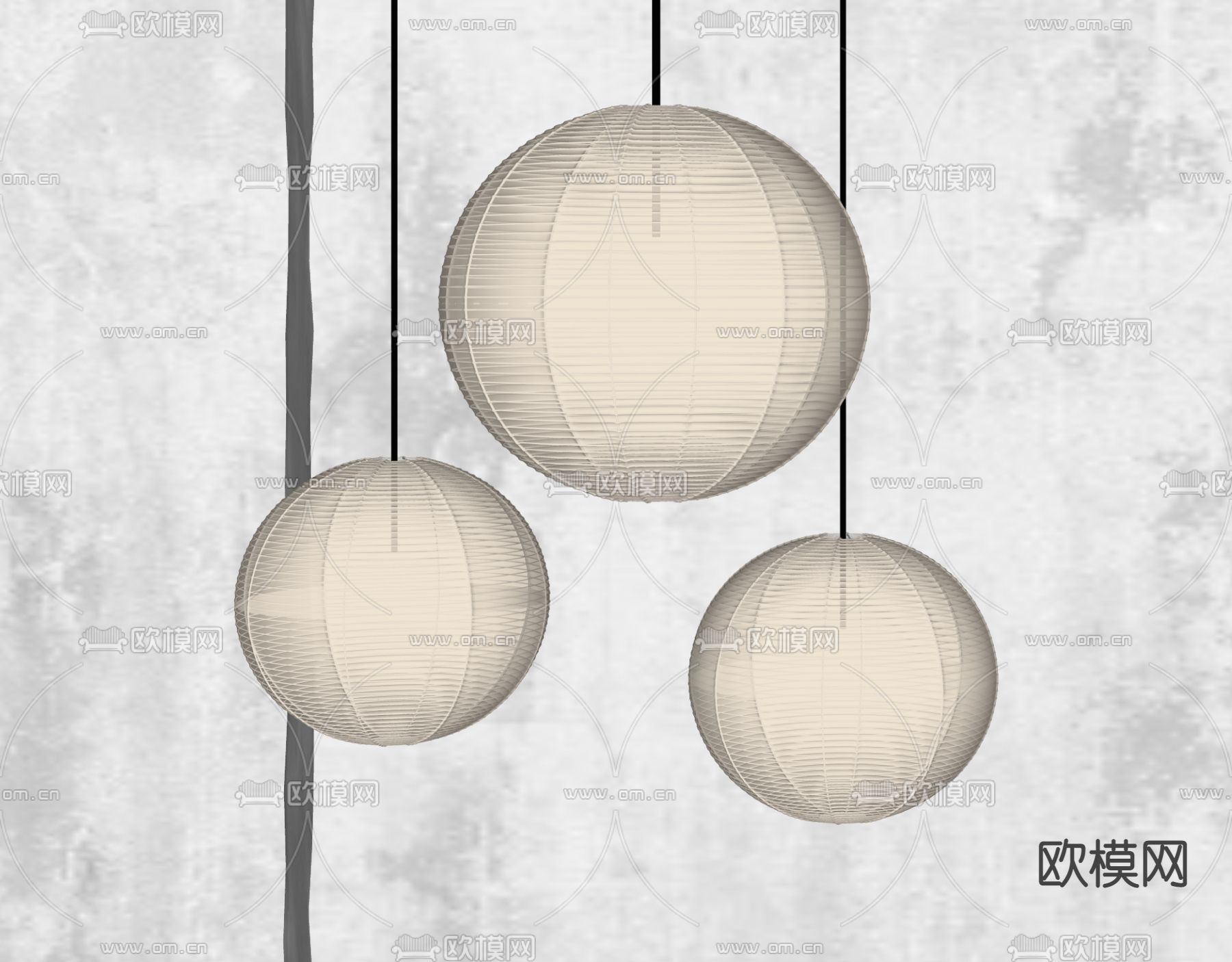 侘寂球形吊灯su模型下载（渲染图2）