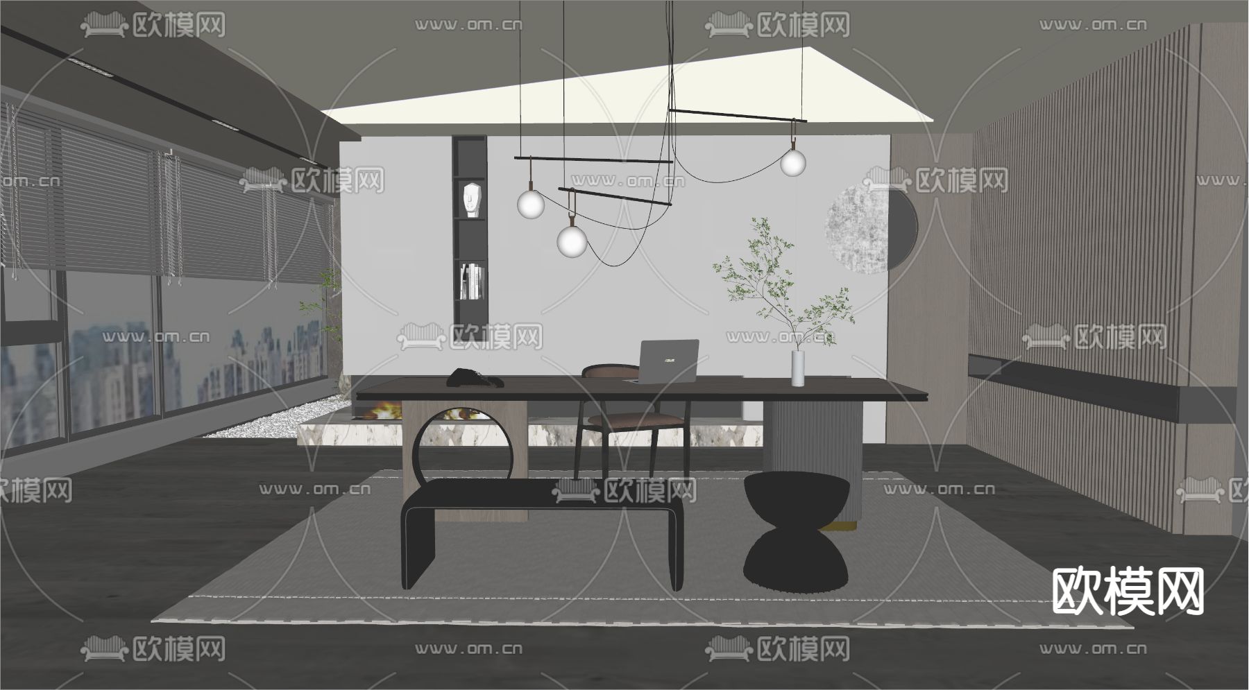 现代书桌椅su模型下载（渲染图2）