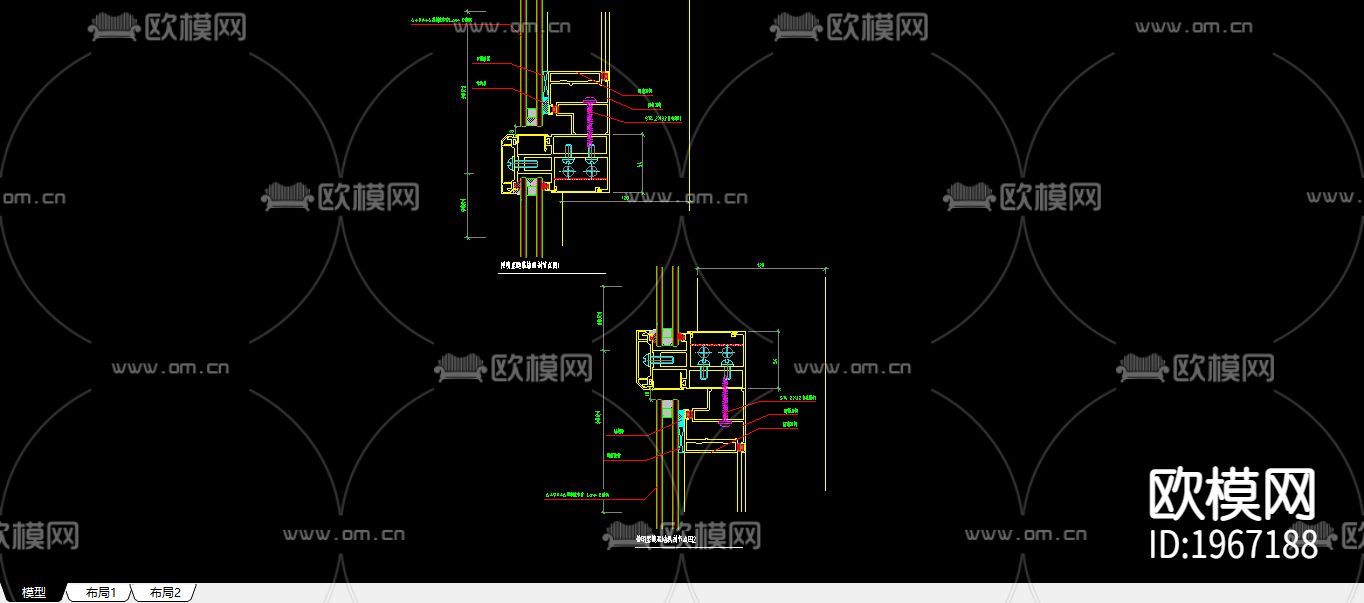 横明竖瘾玻璃幕墙节点下载（渲染图1）