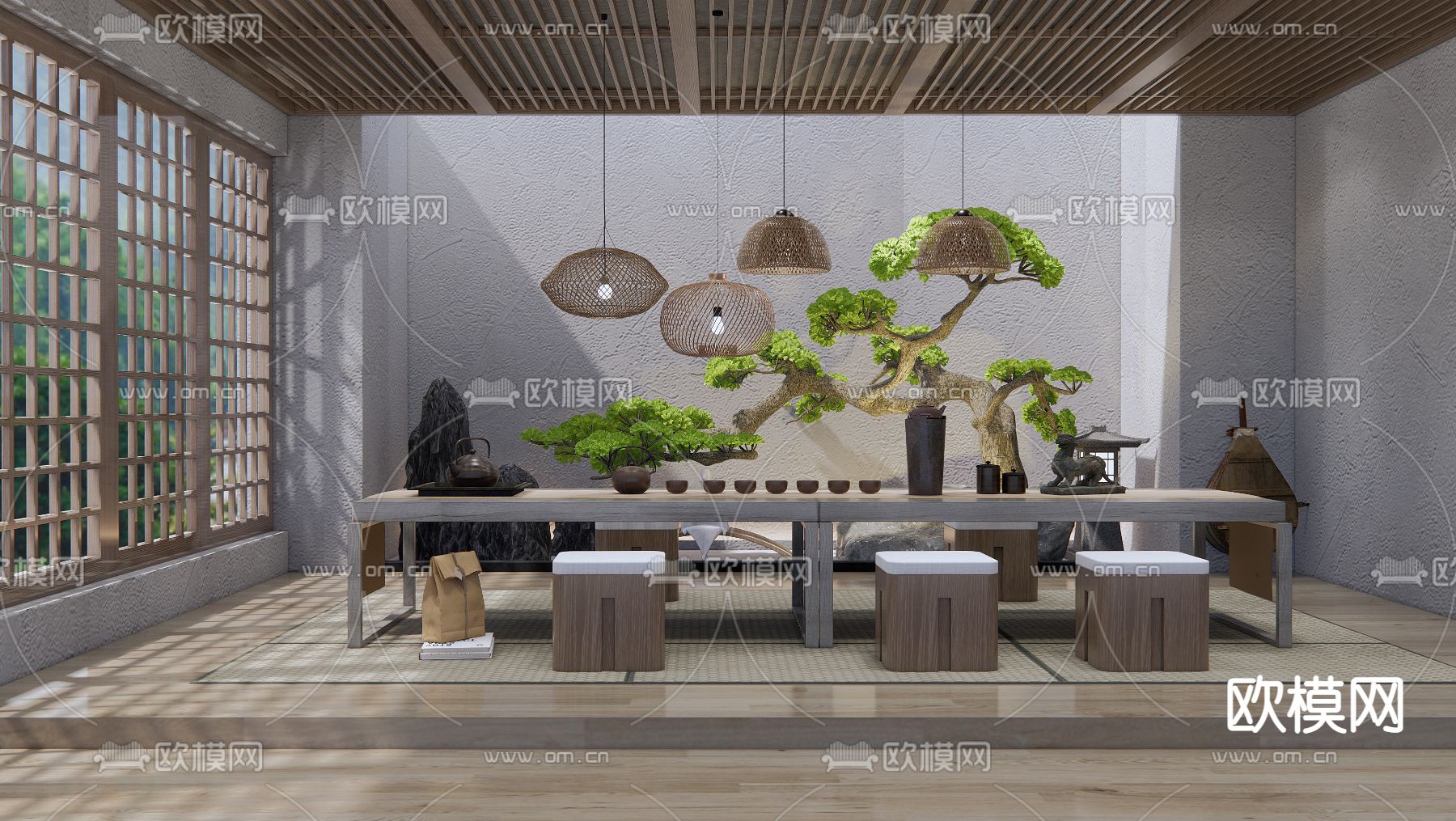 日式榻榻米茶室su模型下载（渲染图1）