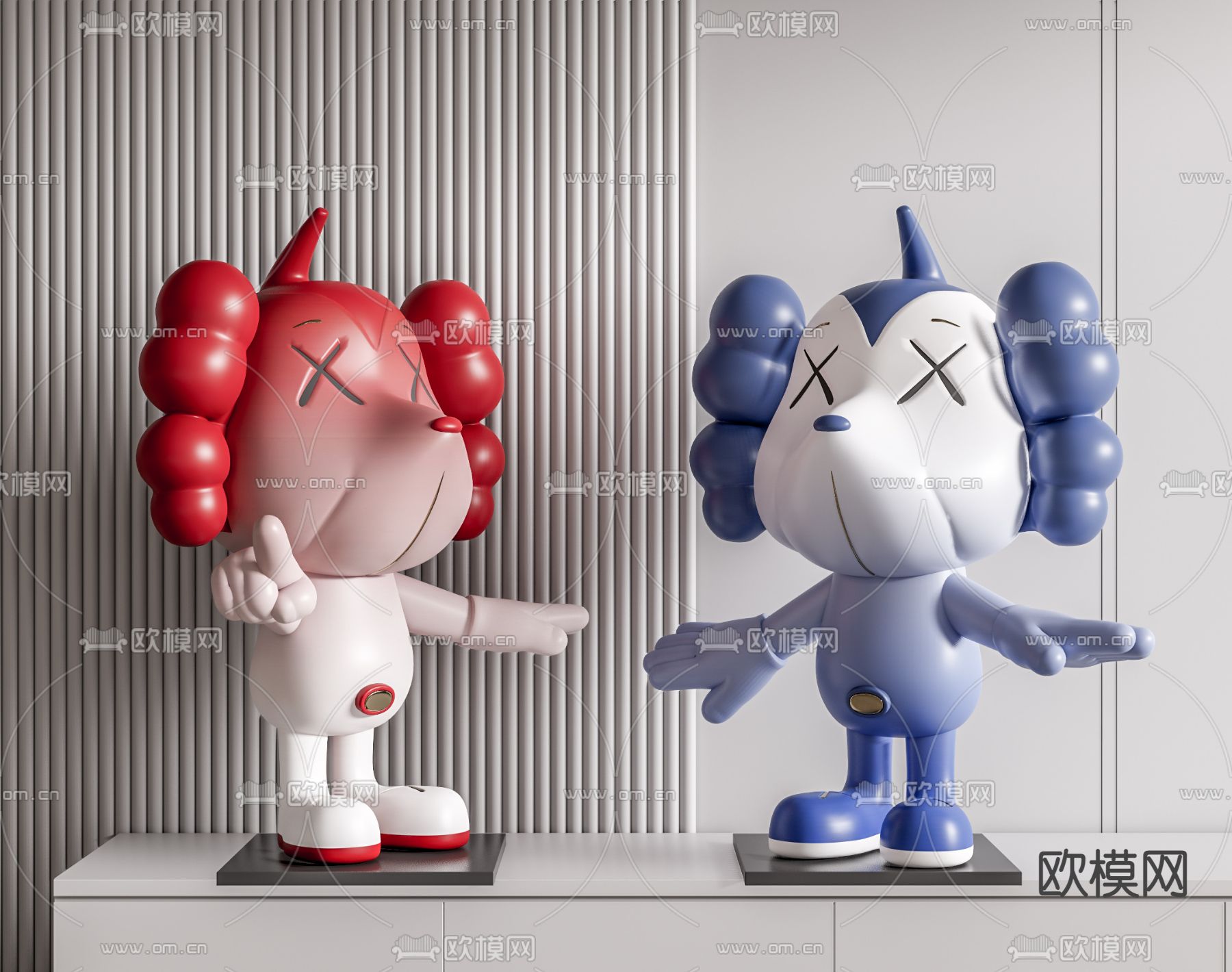 现代KAWS潮玩雕塑摆件su模型