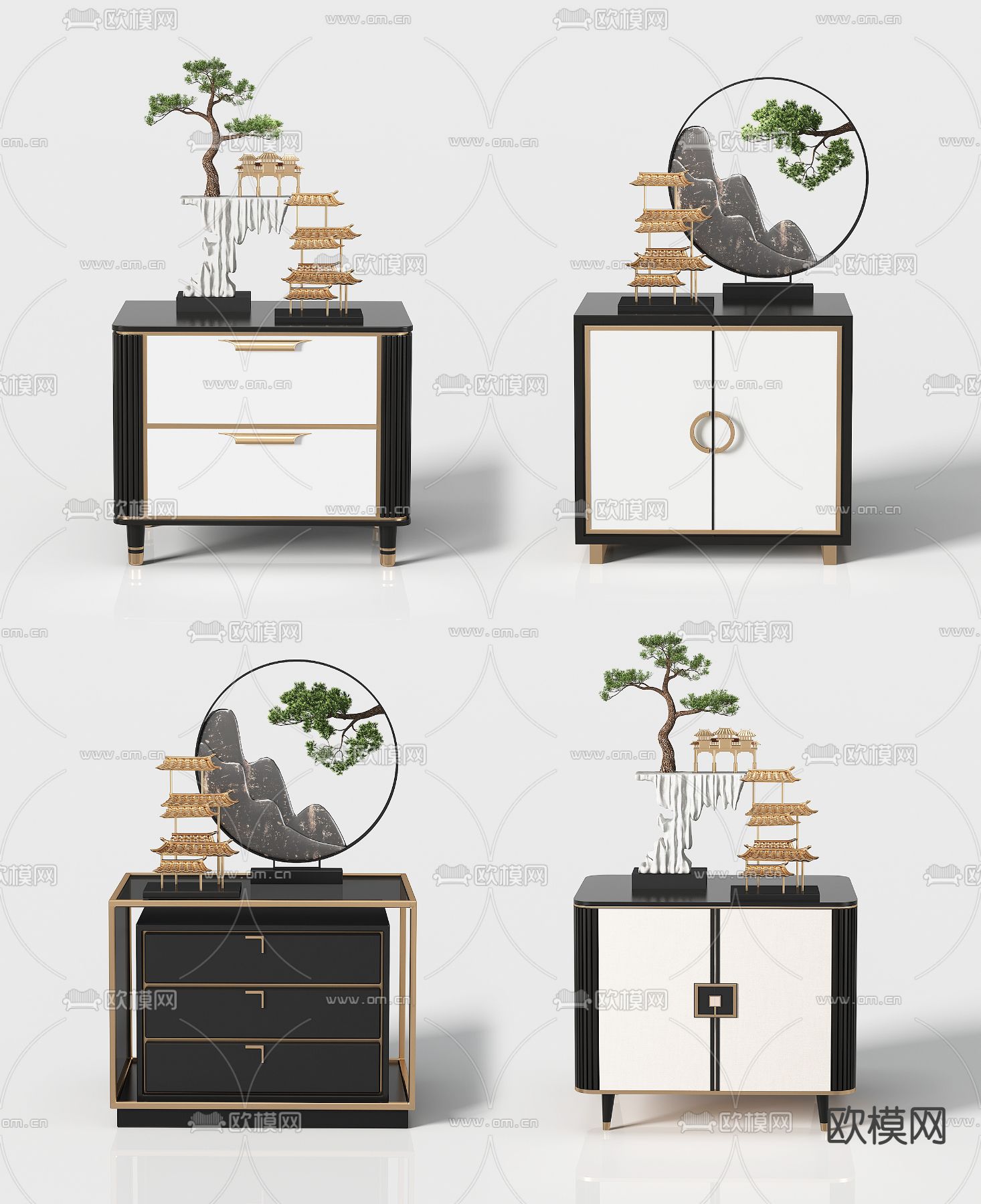 新中式轻奢床头柜3d模型下载