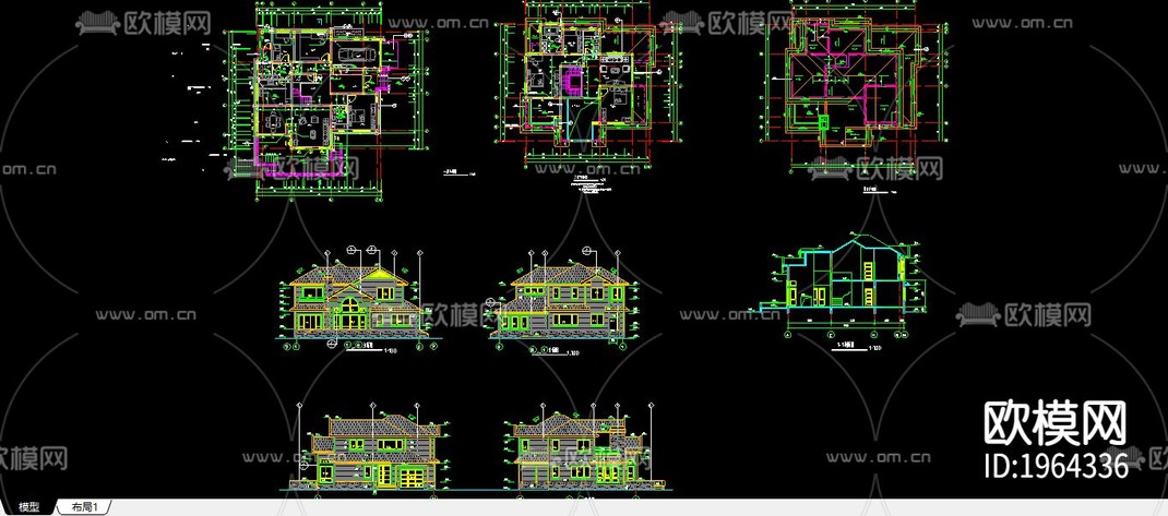 别墅cad平面布置图-免费3dmax模型库-欧模网