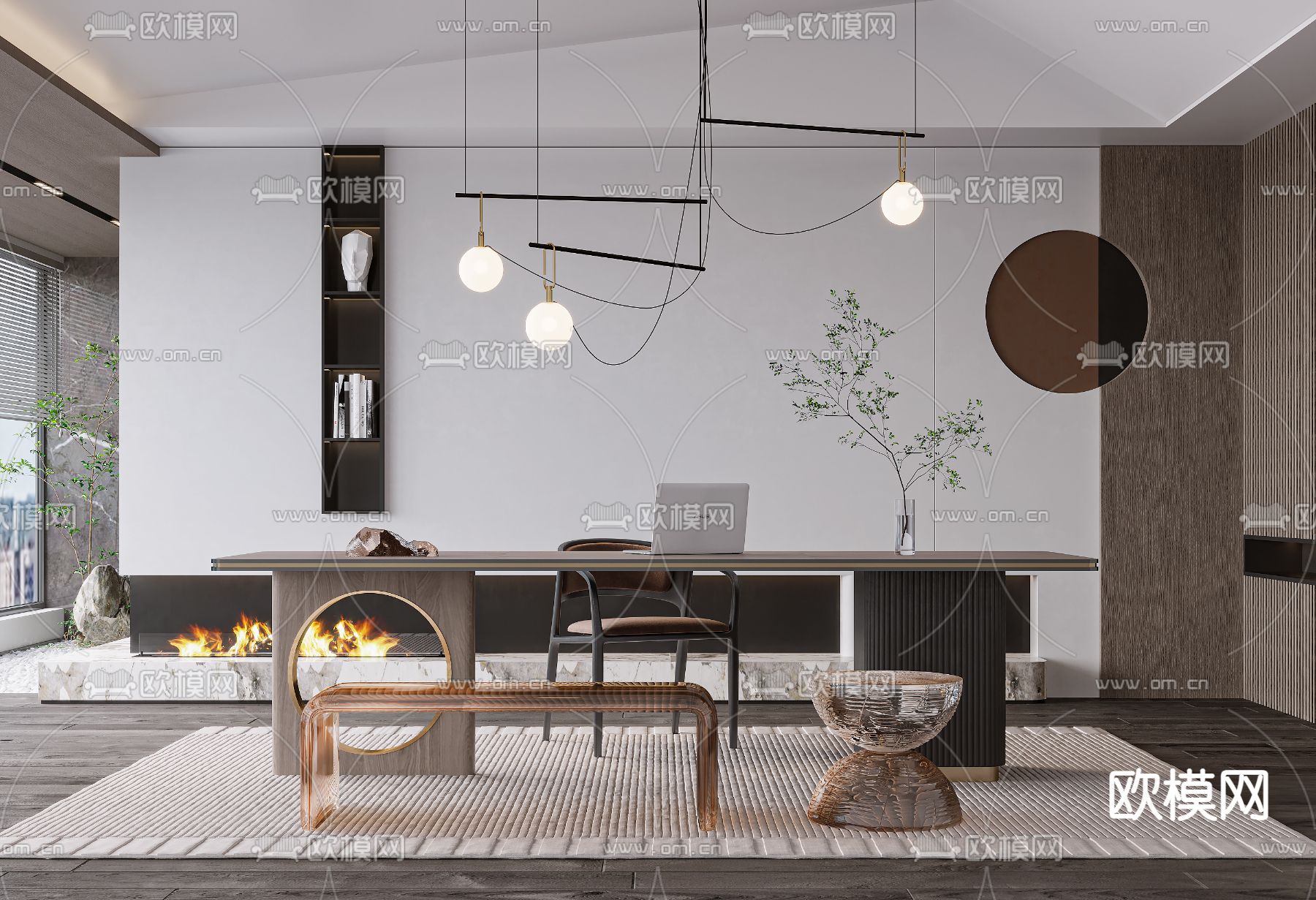 现代书桌椅su模型下载（渲染图1）