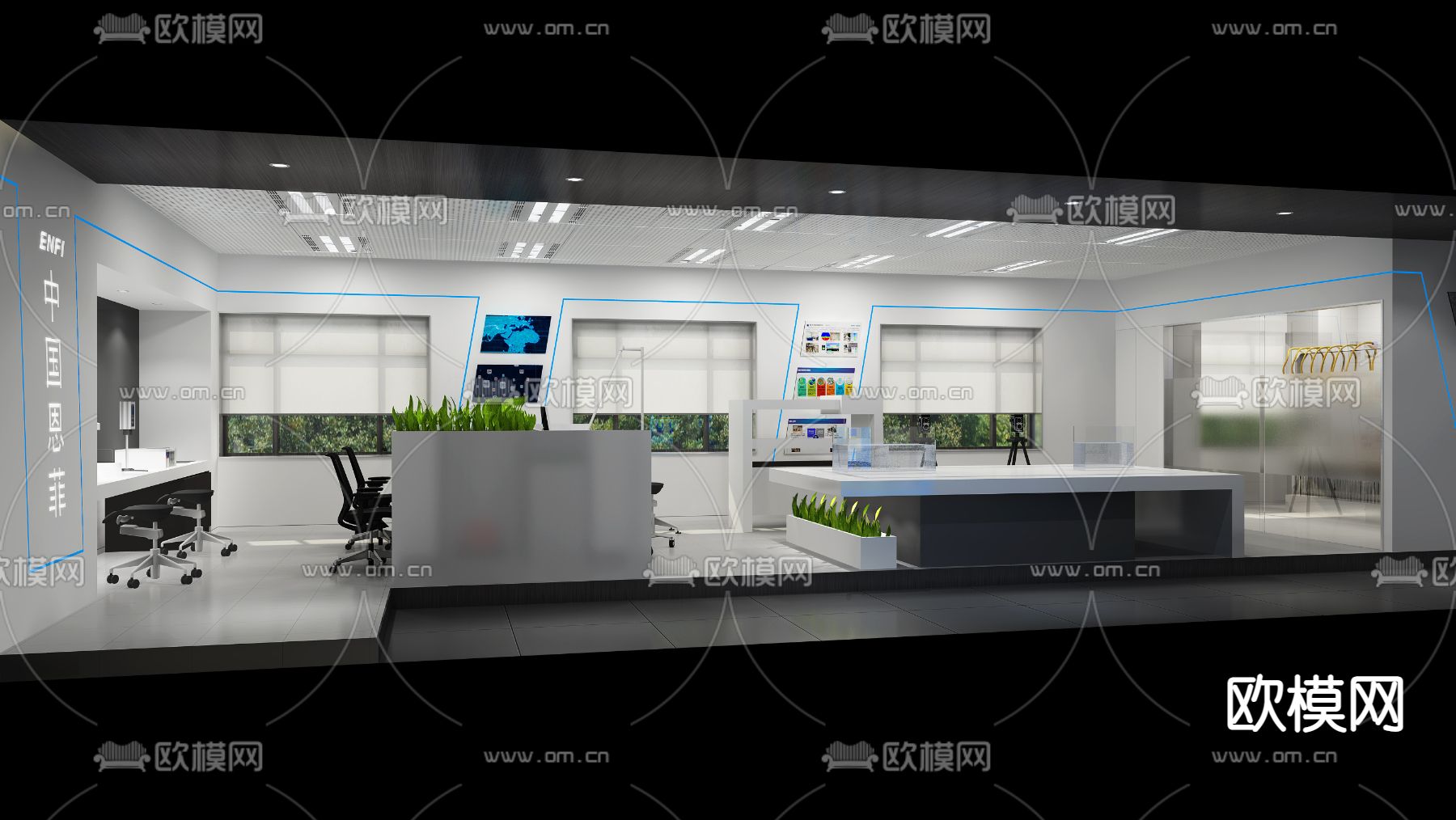 现代办公室免费3d模型下载（渲染图3）