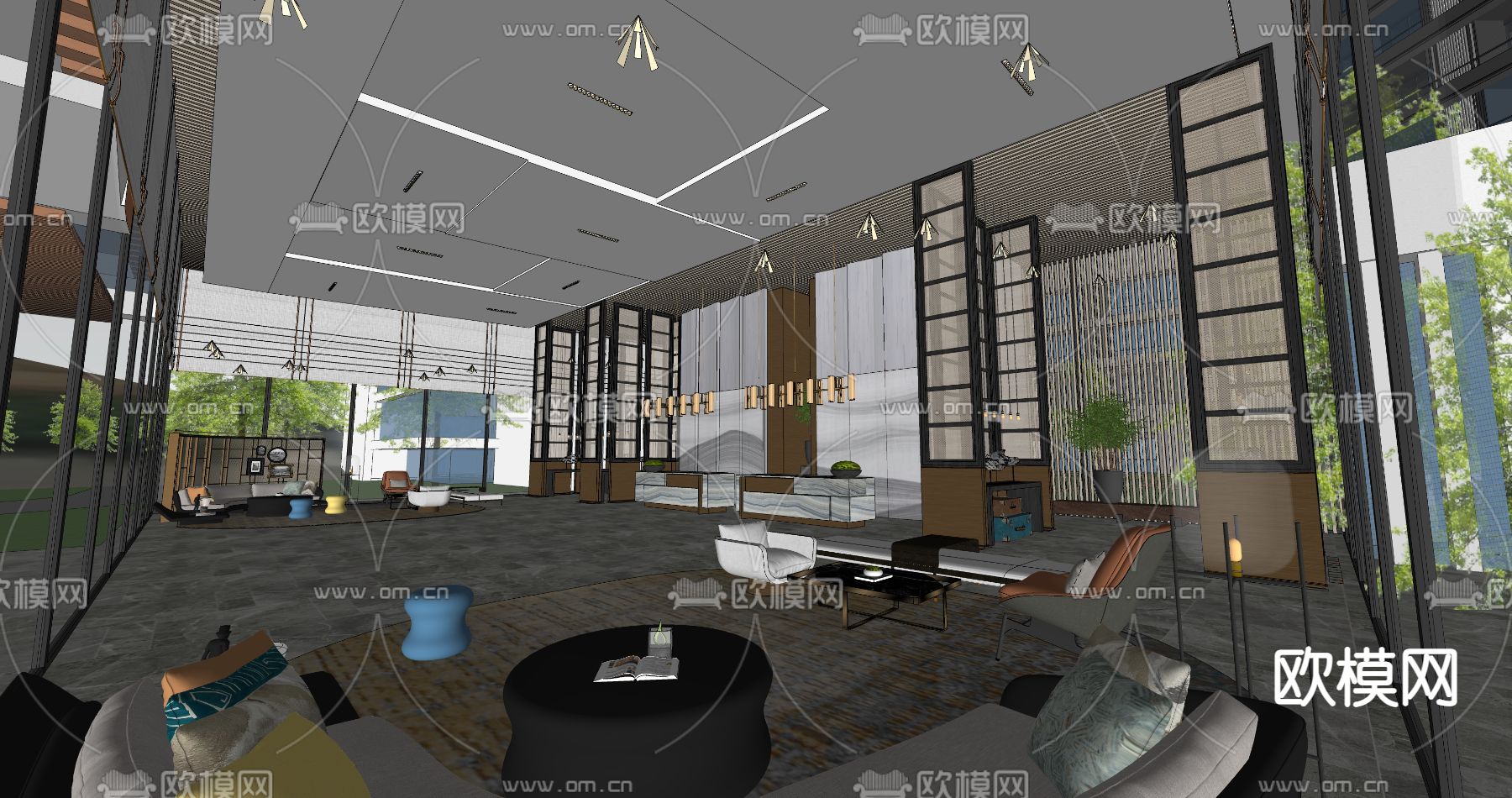 现代酒店大堂su模型下载（渲染图2）