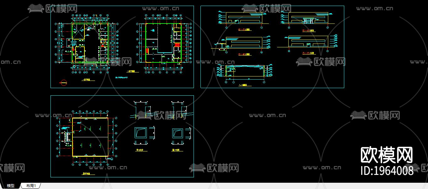 办公楼cad施工图下载（渲染图1）