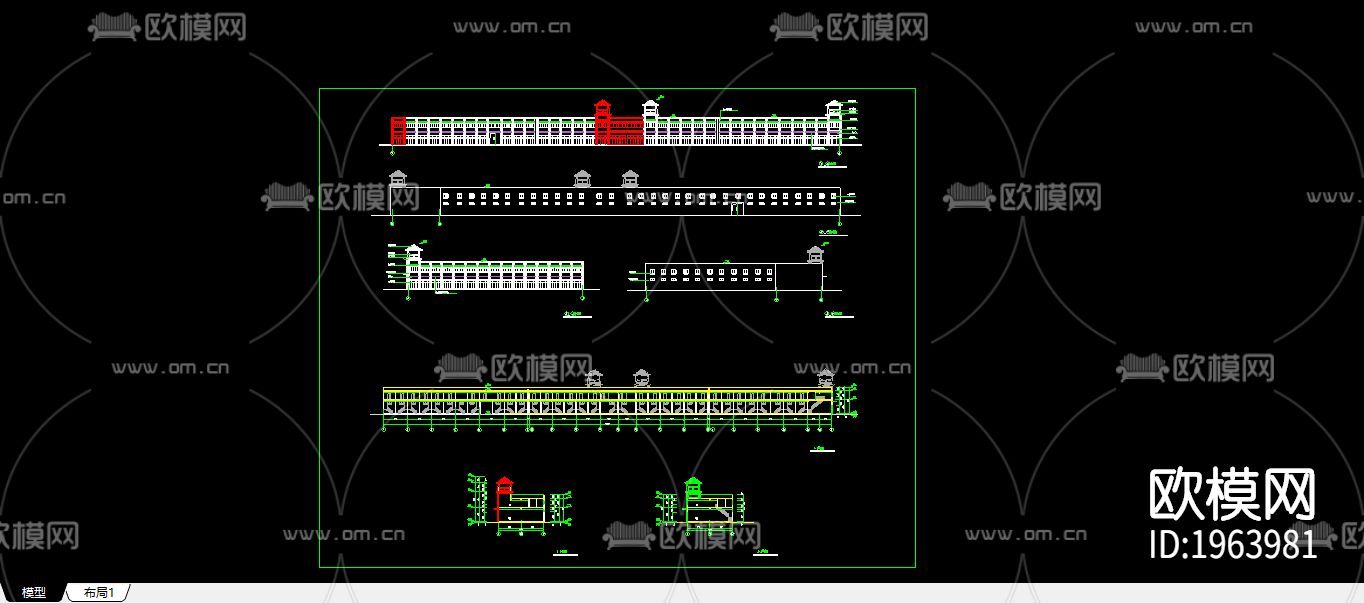 商业步行街cad施工图下载（渲染图1）