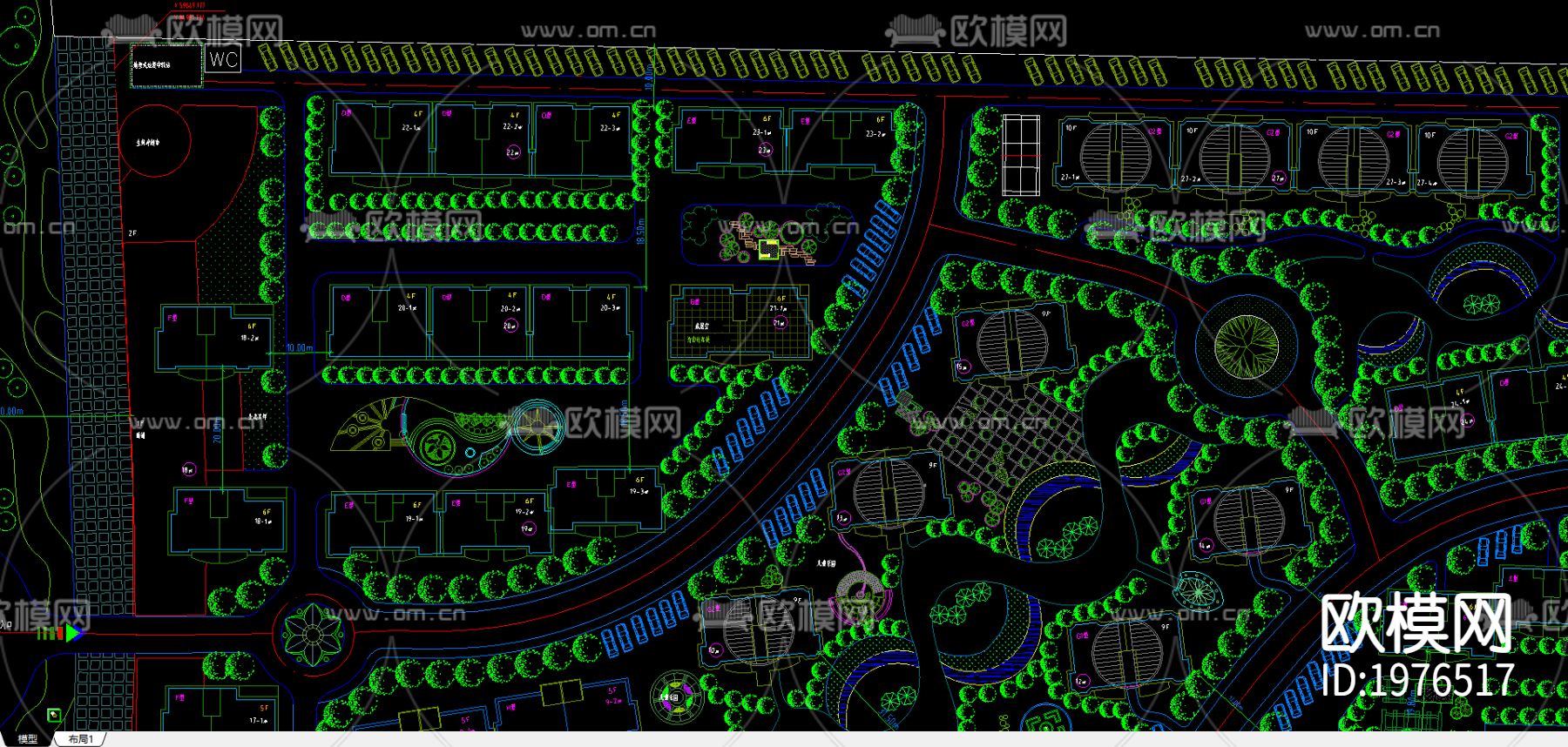 丽景雅苑小区cad图库下载（渲染图1）