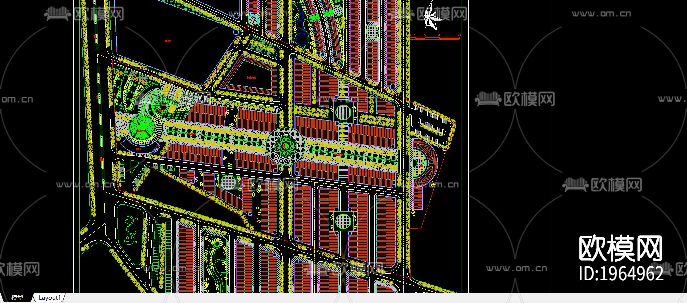 音乐喷泉广场cad图纸下载（渲染图1）
