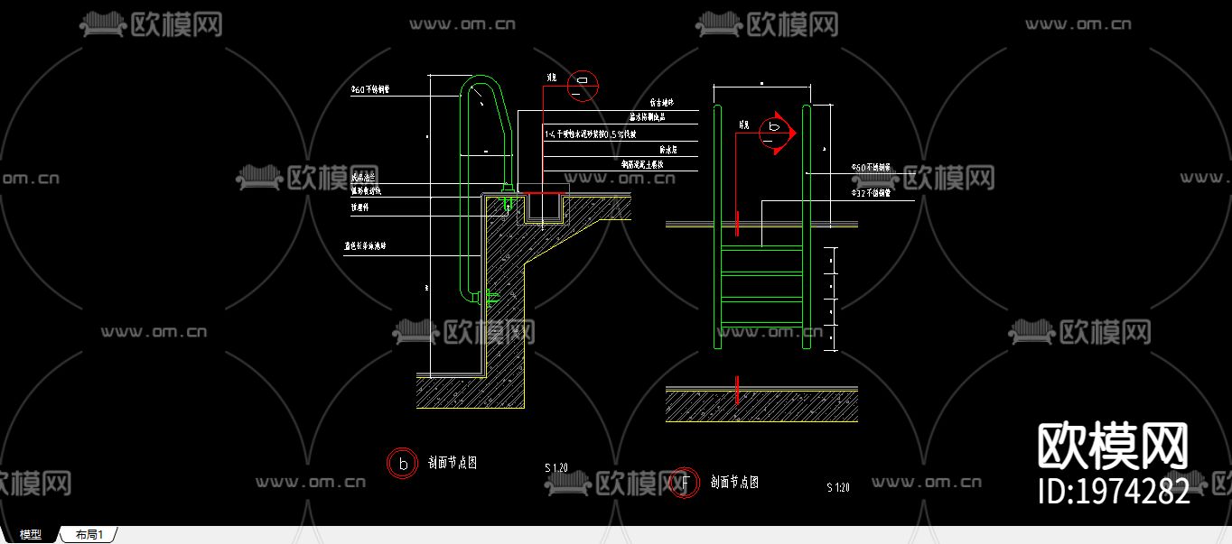 泳池下水扶手cad节点大样图下载