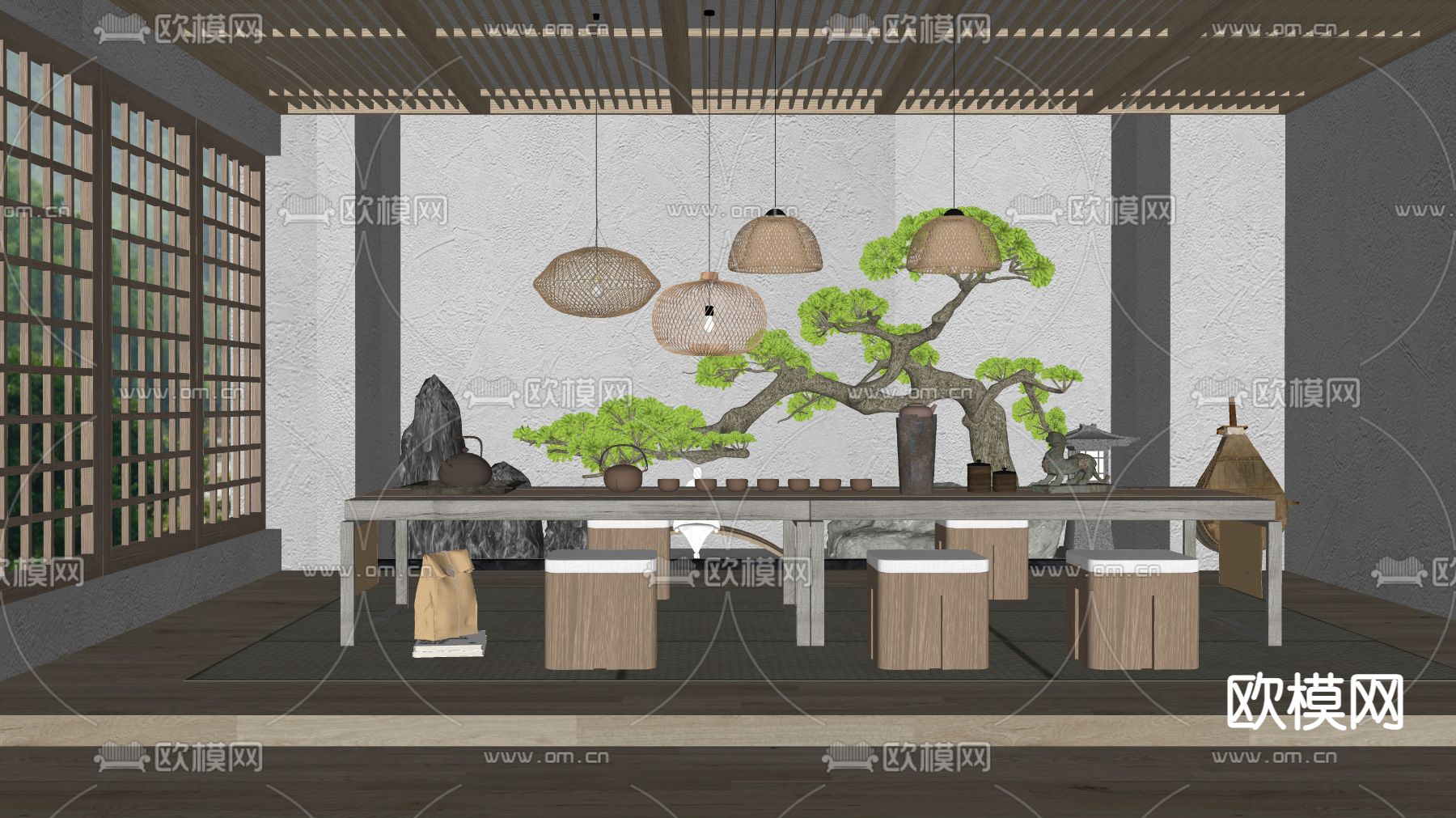 日式榻榻米茶室su模型下载（渲染图2）