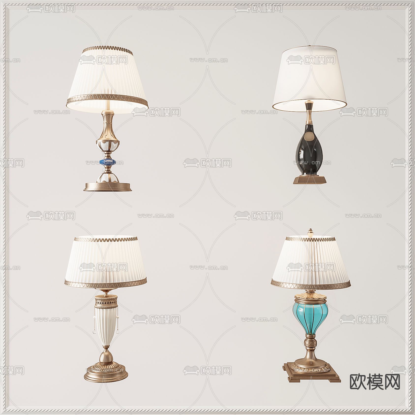 美式轻奢台灯3d模型下载