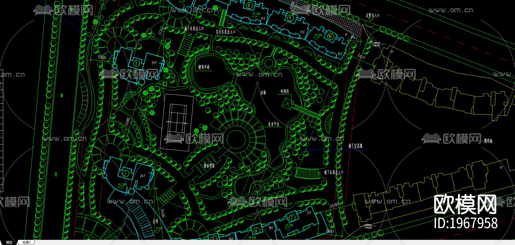 园林平面图CAD施工图下载（渲染图2）