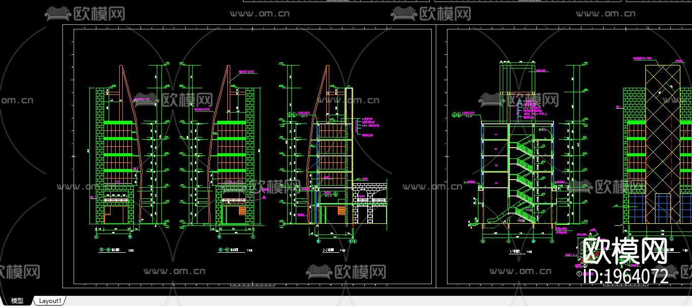 商业街塔楼cad施工图下载（渲染图2）