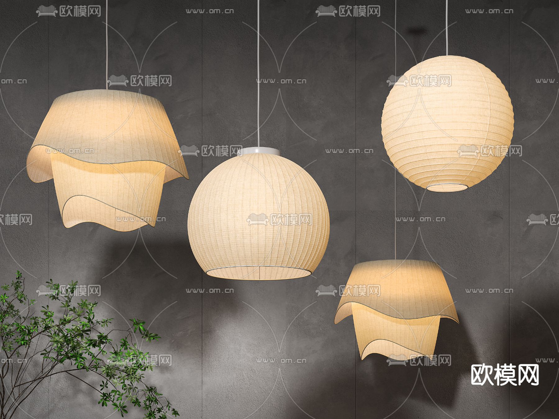 侘寂布艺吊灯su模型下载（渲染图1）