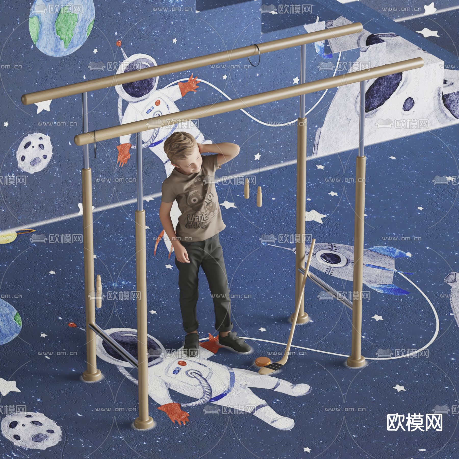现代实木儿童双杠3d模型
