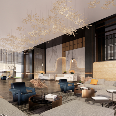  现代酒店大堂su模型 