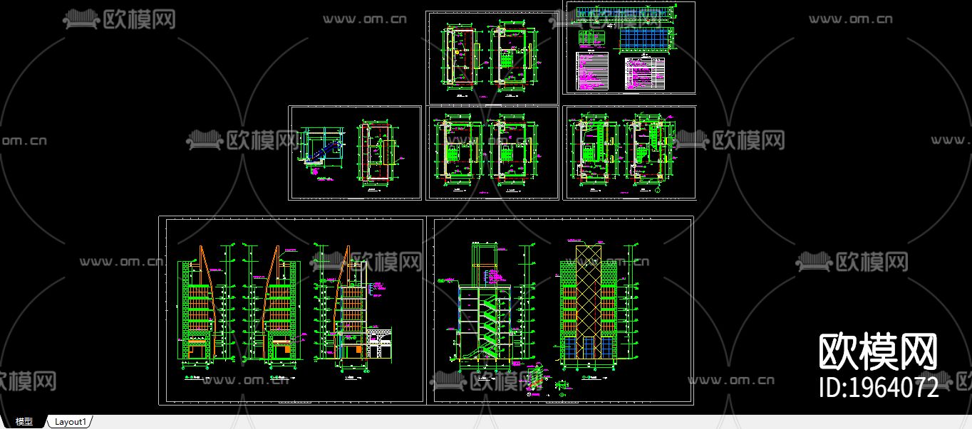 商业街塔楼cad施工图下载（渲染图1）