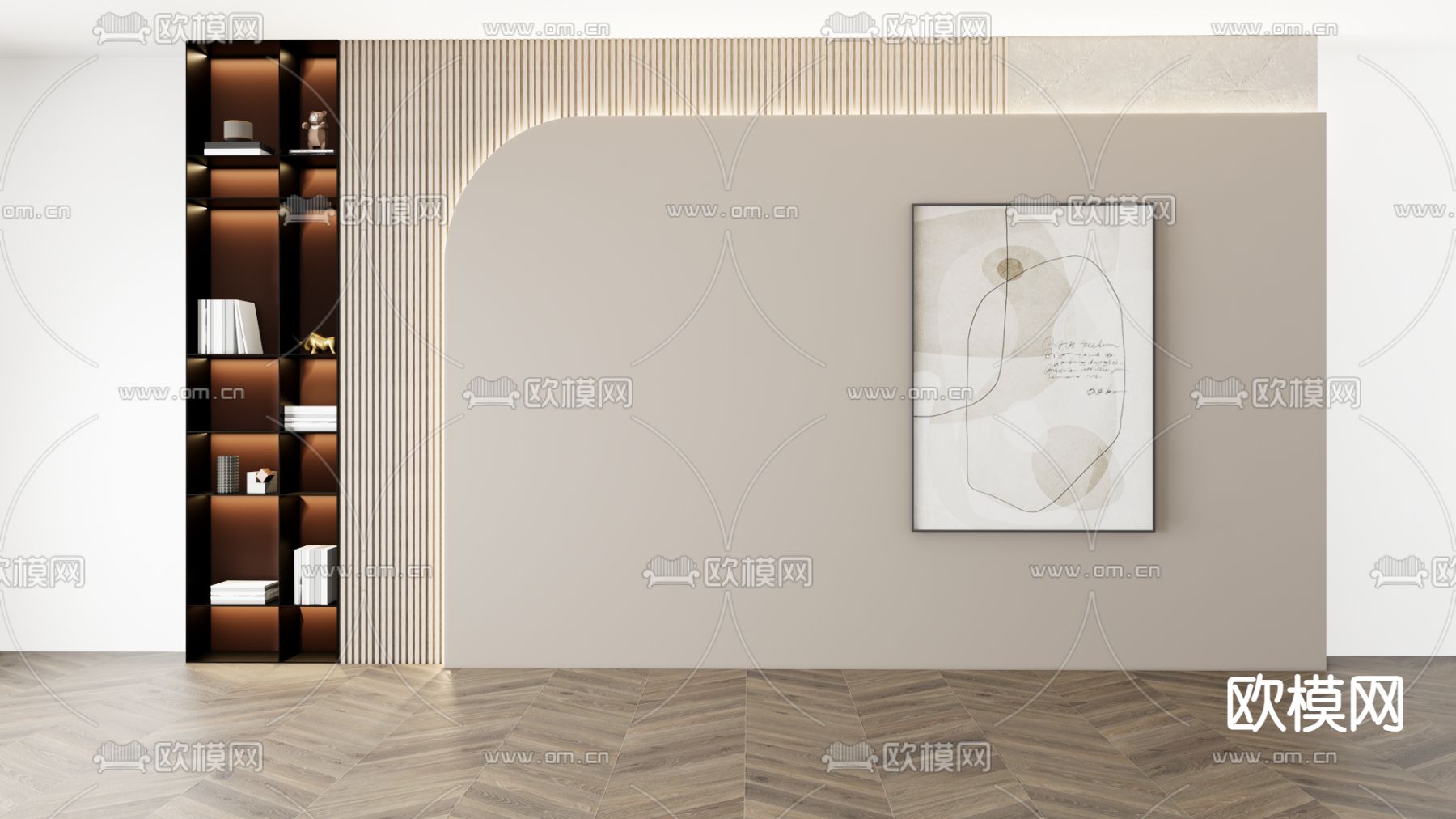 现代电视背景墙su模型下载（渲染图1）