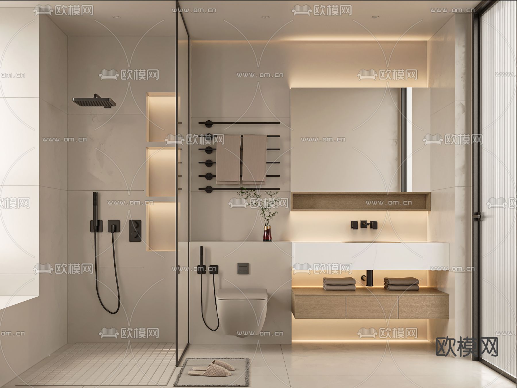 侘寂风浴室卫生间su模型下载（渲染图1）