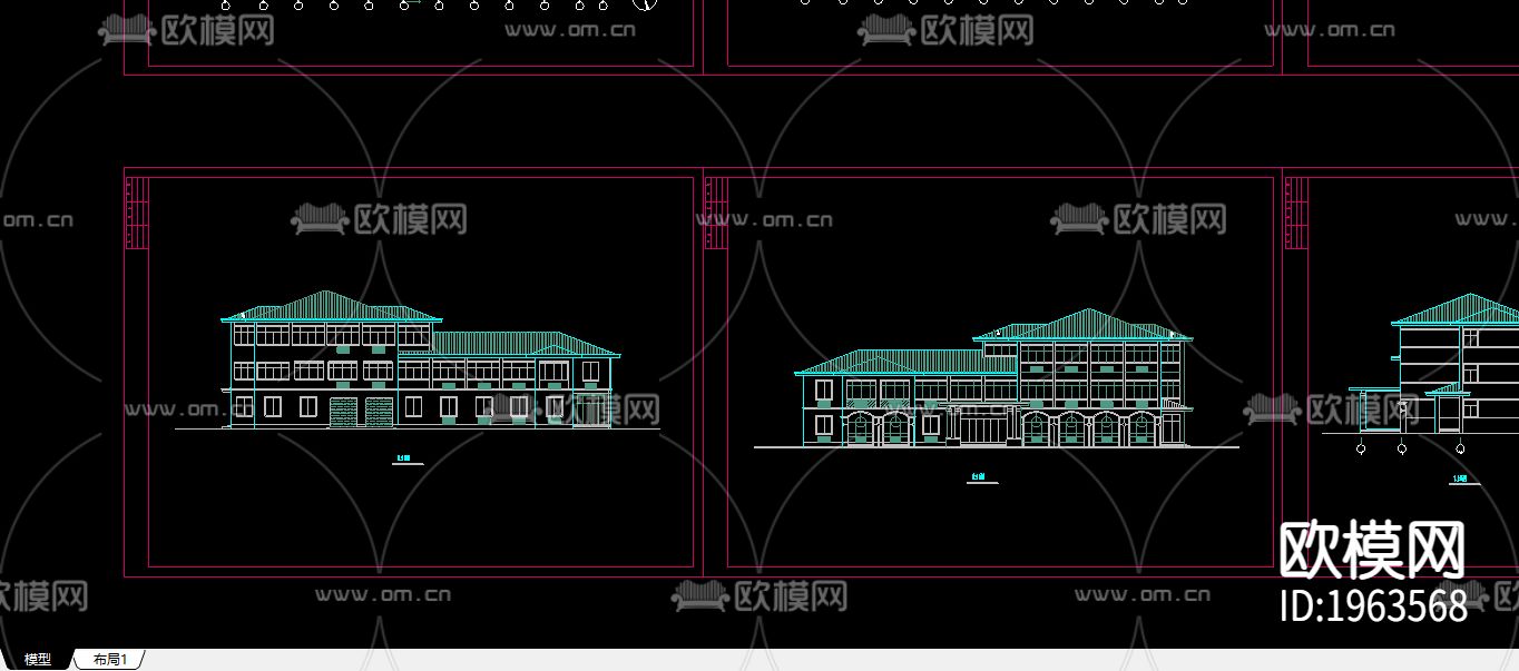 收费站建筑施工图下载（渲染图2）
